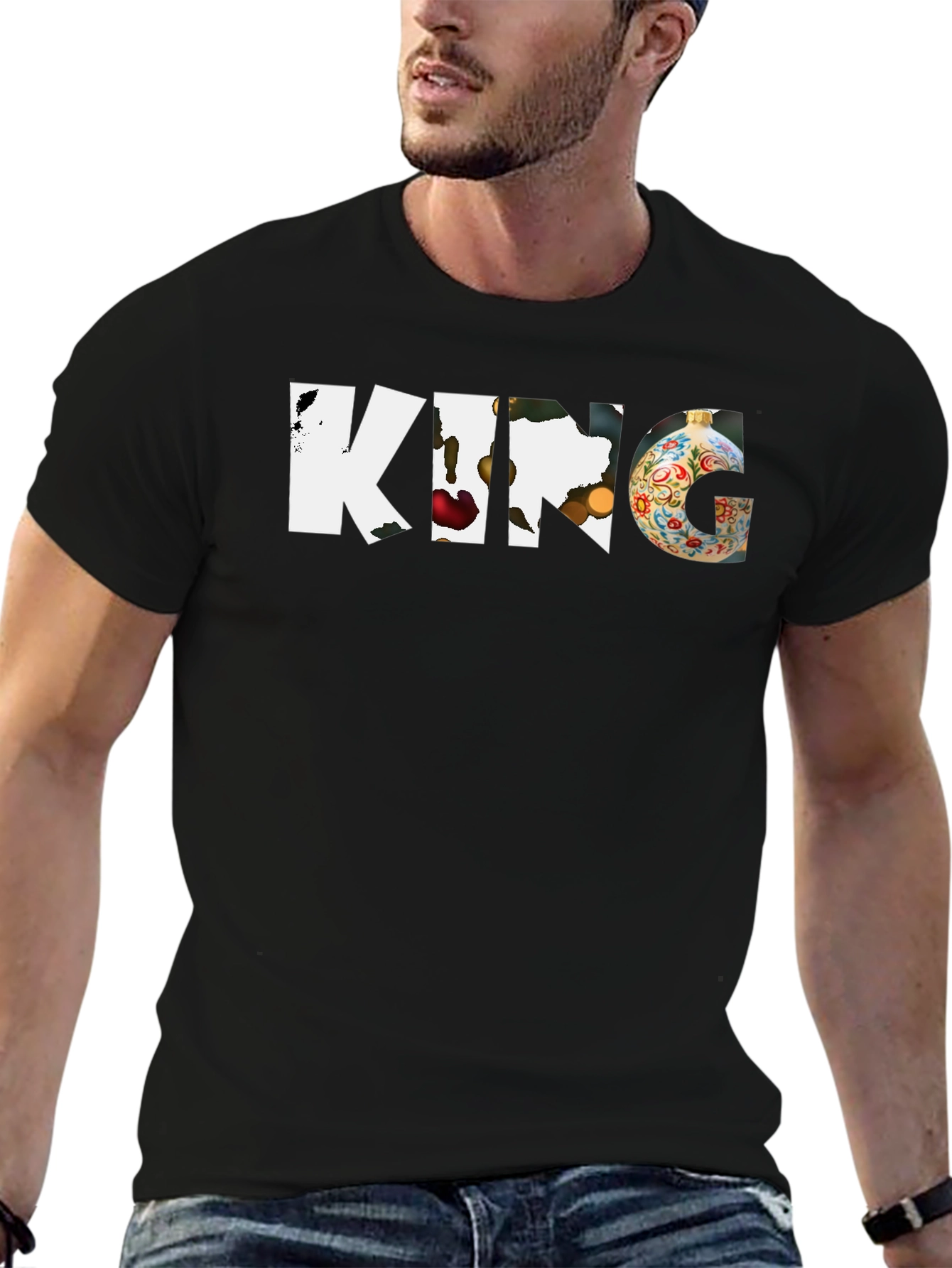 King Christmas Ornament Black T-Shirt