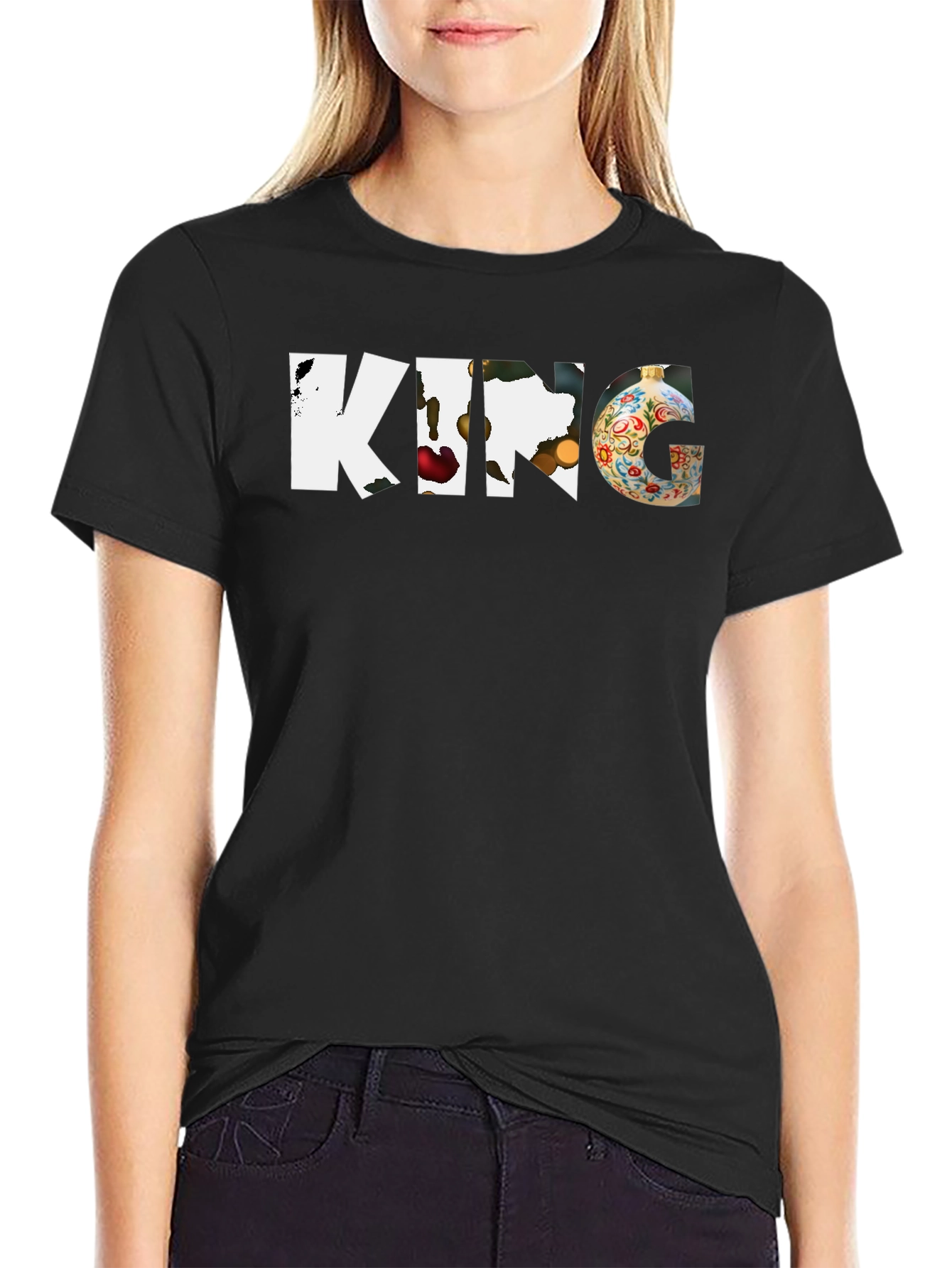 King Christmas Ornament Black T-Shirt