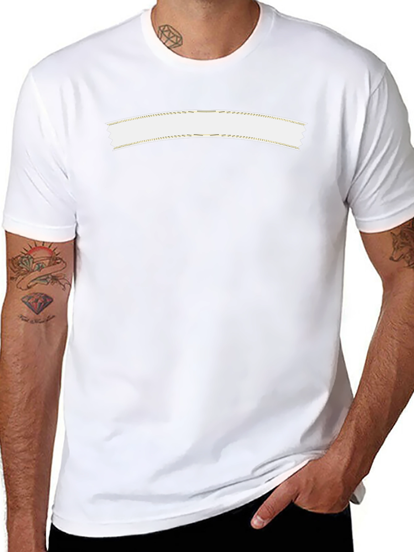 Mens Black Crew Neck T-Shirt with White Banner Design