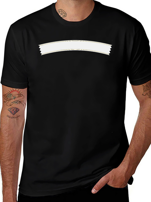 Mens Black Crew Neck T-Shirt with White Banner Design