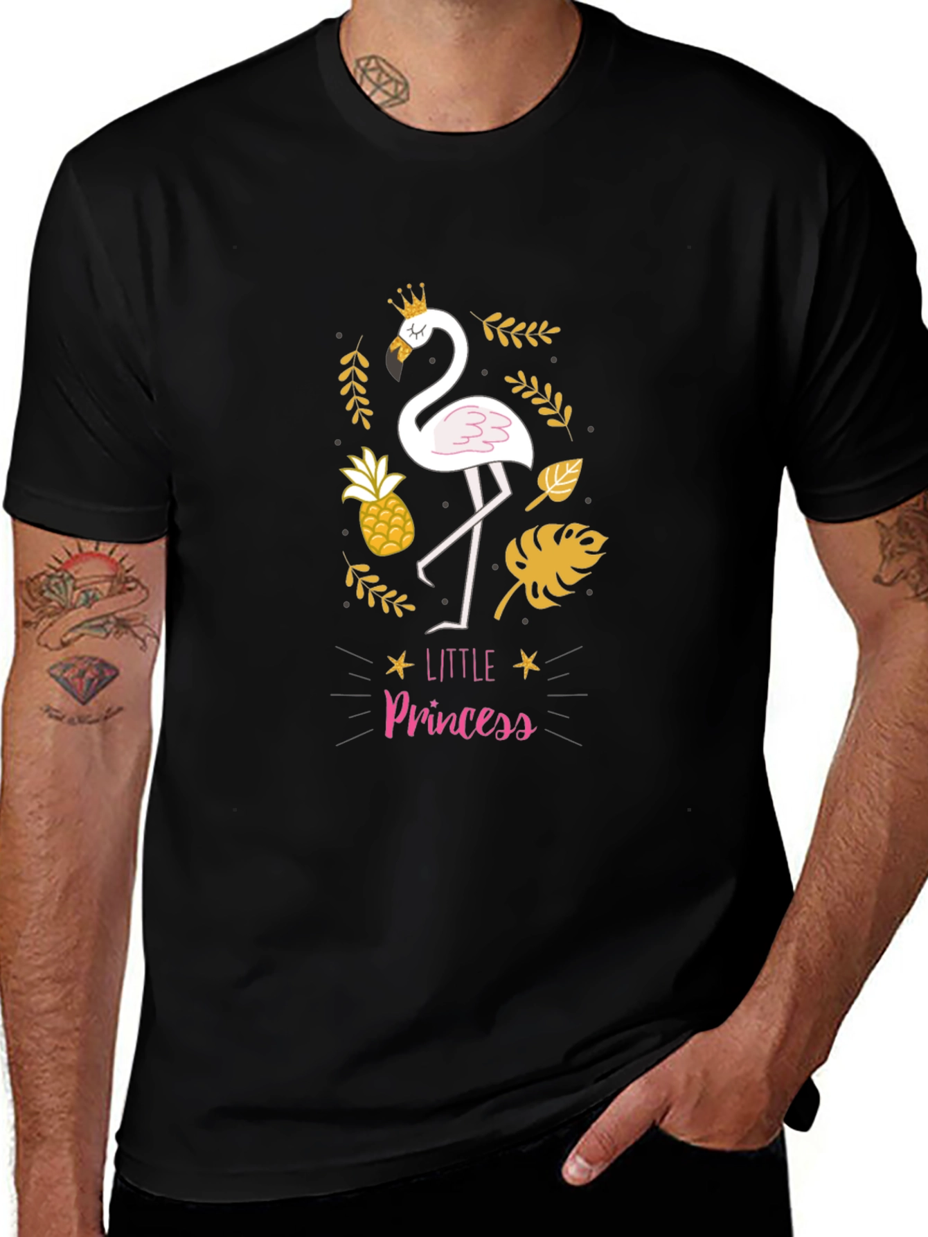 Little Princess Flamingo Black T-Shirt