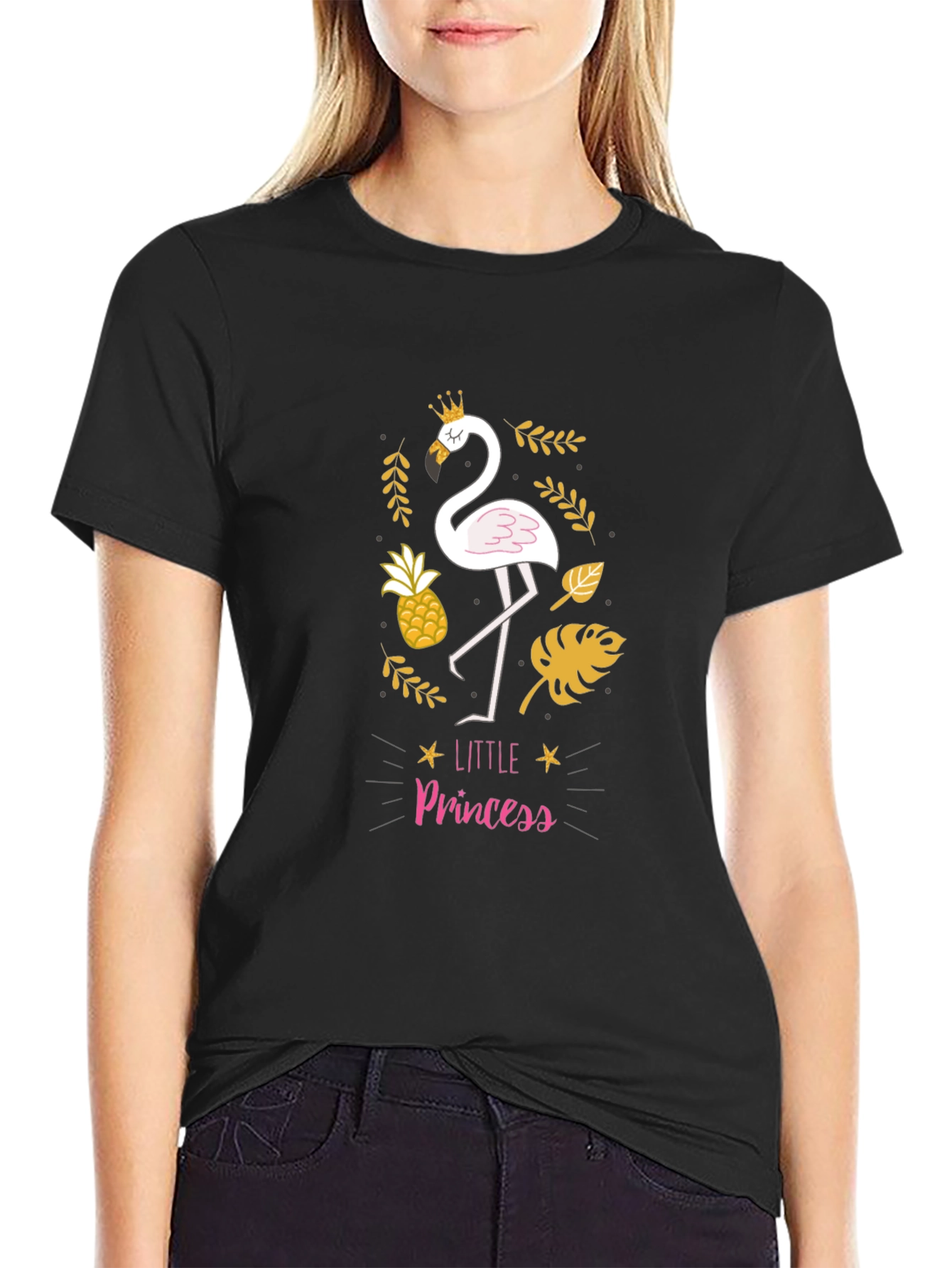 Little Princess Flamingo Black T-Shirt