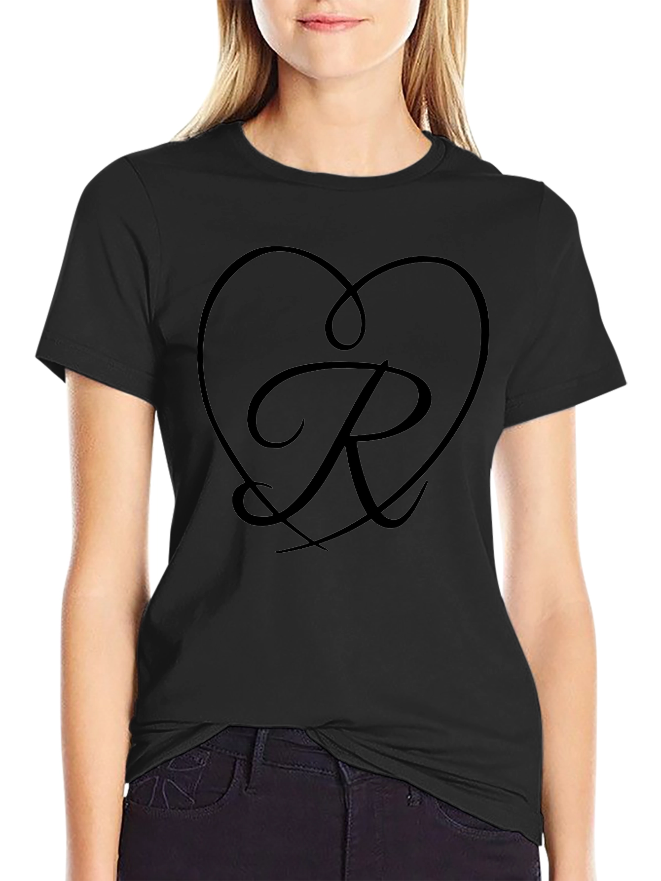 Heart R Initial Black T-Shirt