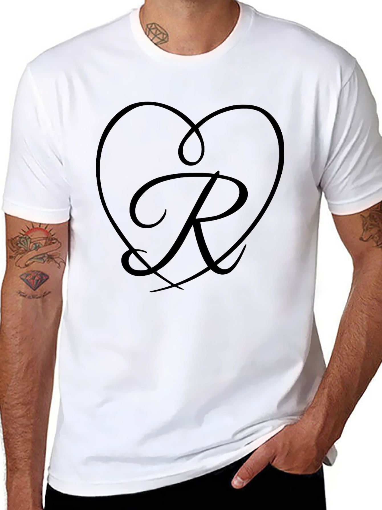 Heart R Initial Black T-Shirt