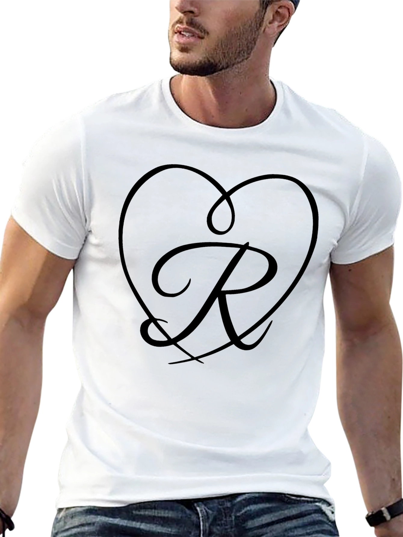 Heart R Initial Black T-Shirt