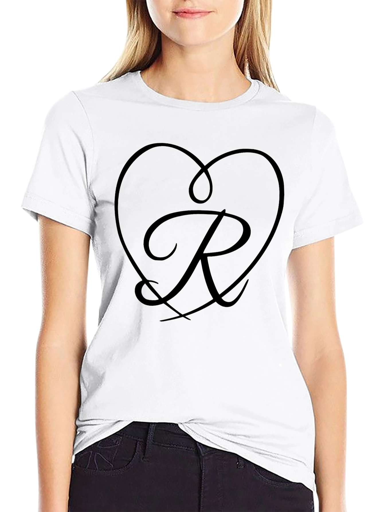 Heart R Initial Black T-Shirt
