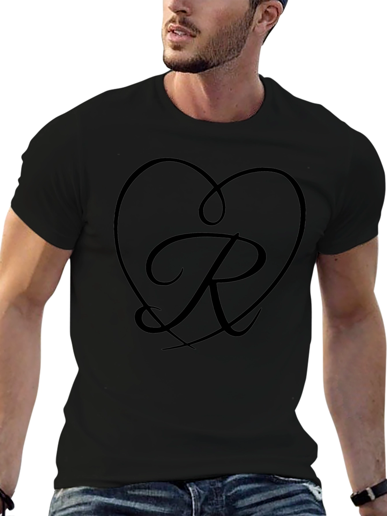 Heart R Initial Black T-Shirt