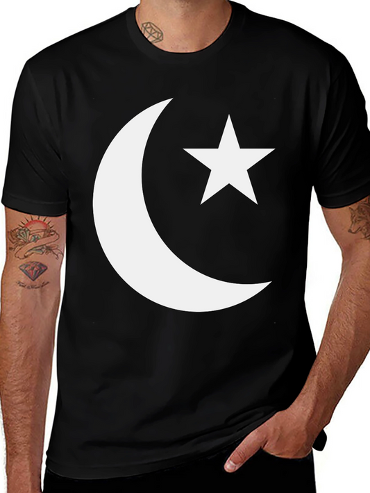 Crescent Moon & Star Graphic Tee - Black Cotton Blend