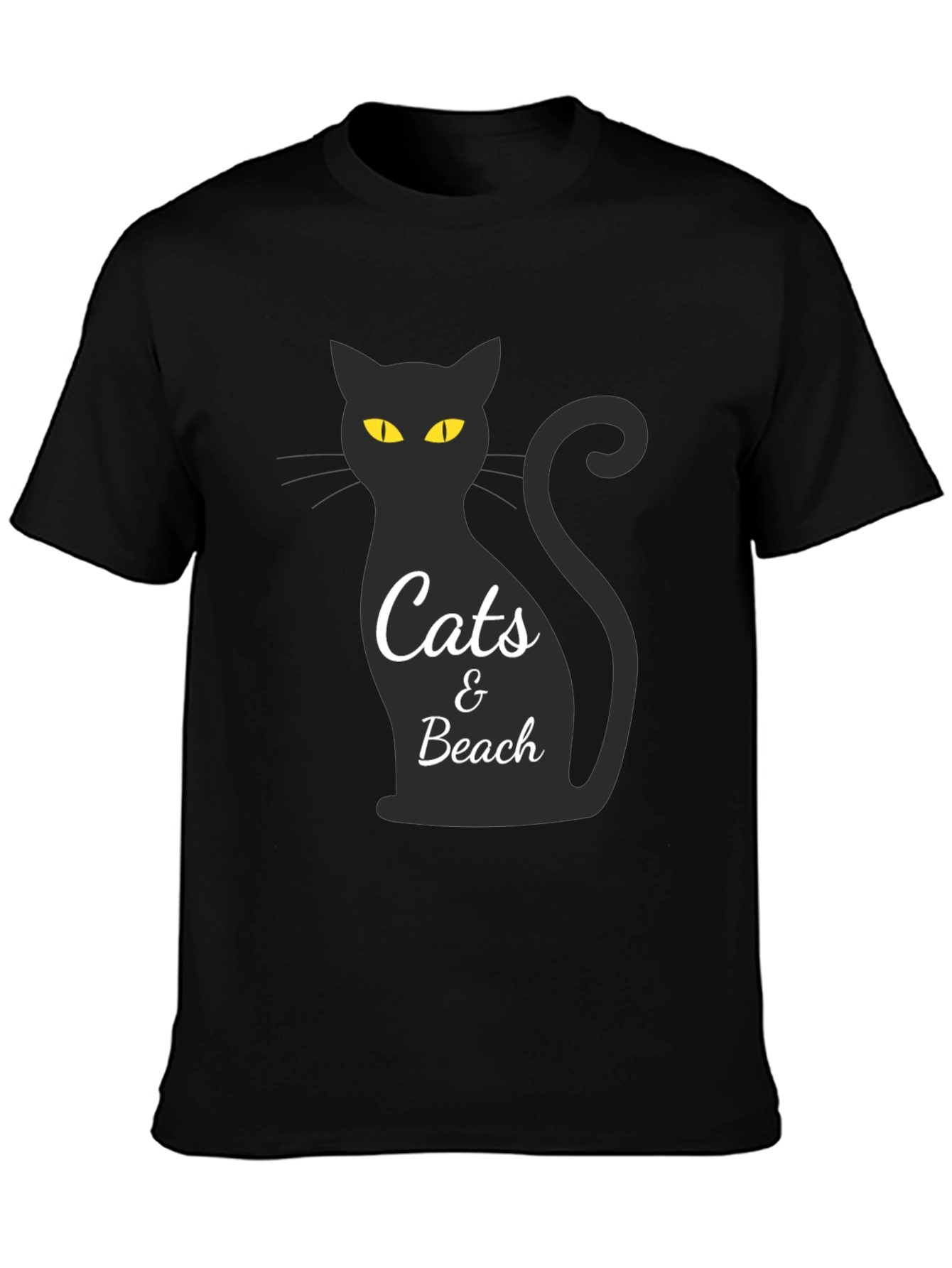 Cats & Beach Graphic Tee - Black Crew Neck