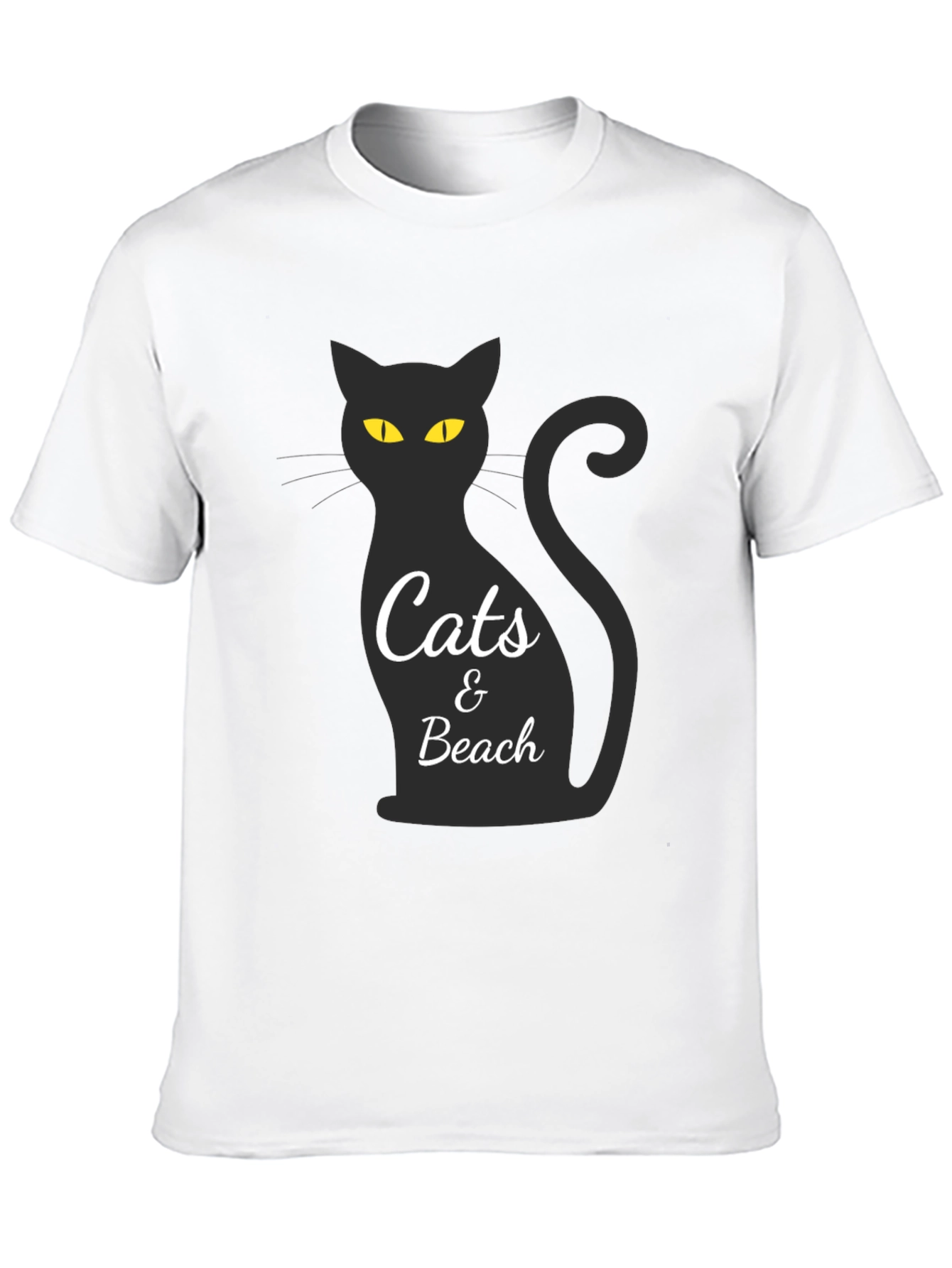 Cats & Beach Graphic Tee - Black Crew Neck
