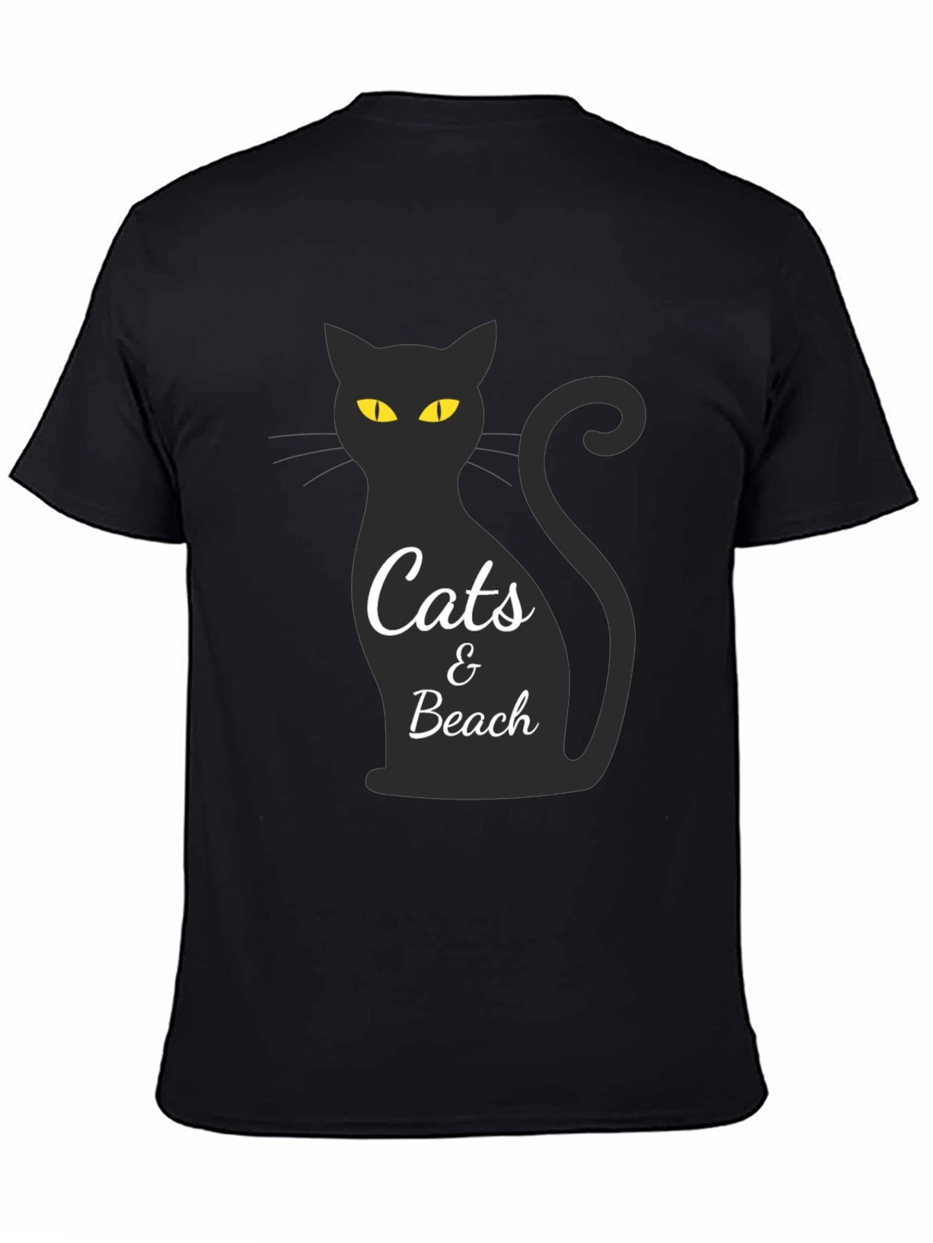 Cats & Beach Graphic Tee - Black Crew Neck