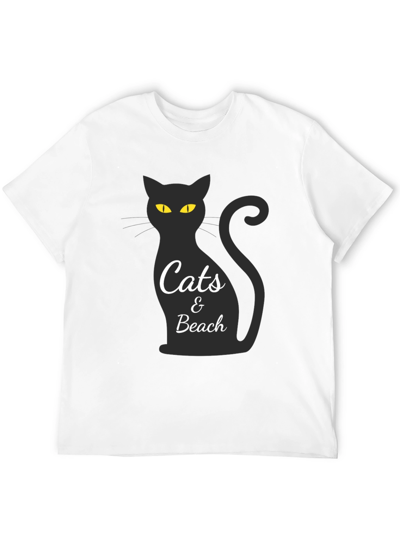 Cats & Beach Graphic Tee - Black Crew Neck