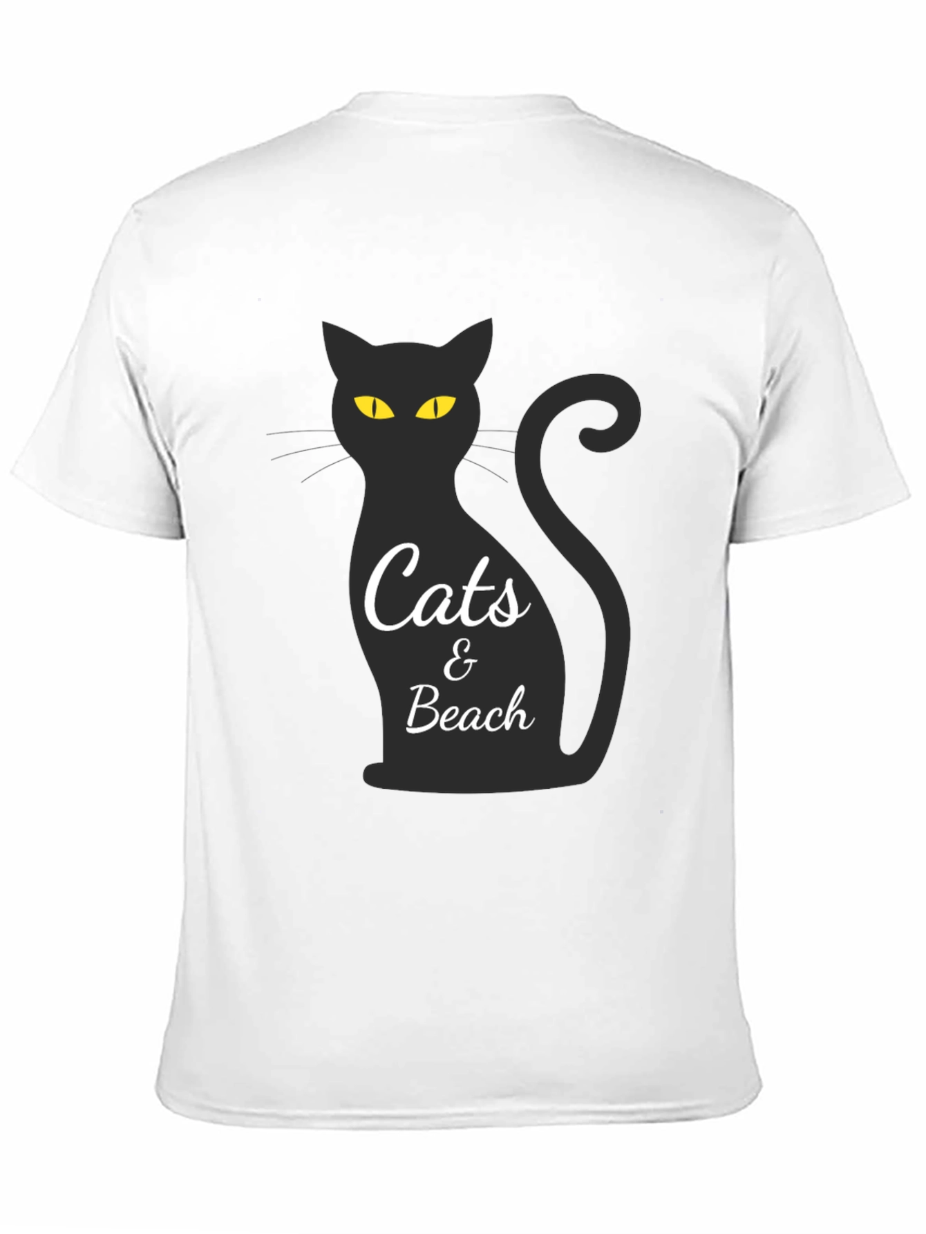 Cats & Beach Graphic Tee - Black Crew Neck