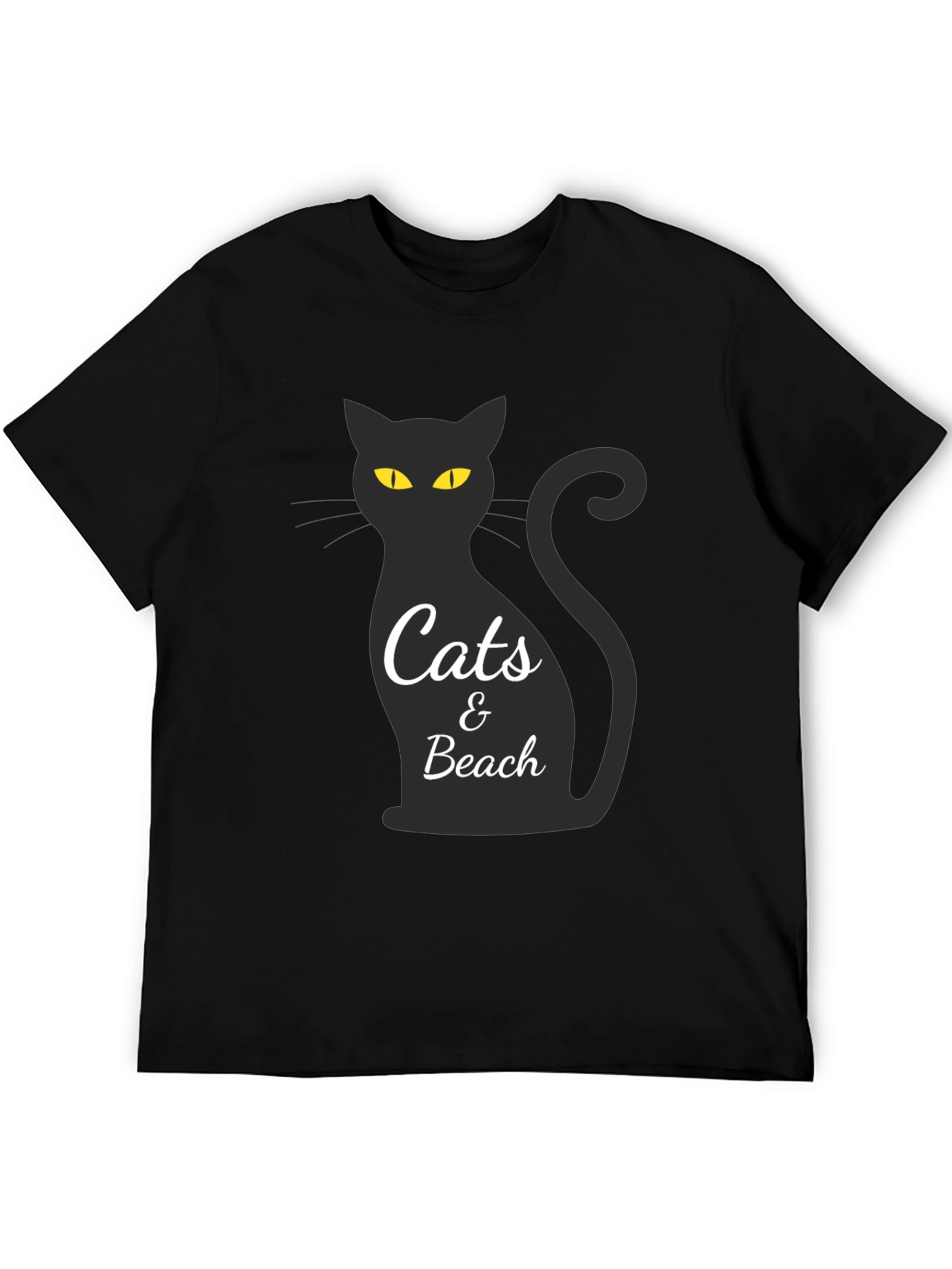 Cats & Beach Graphic Tee - Black Crew Neck