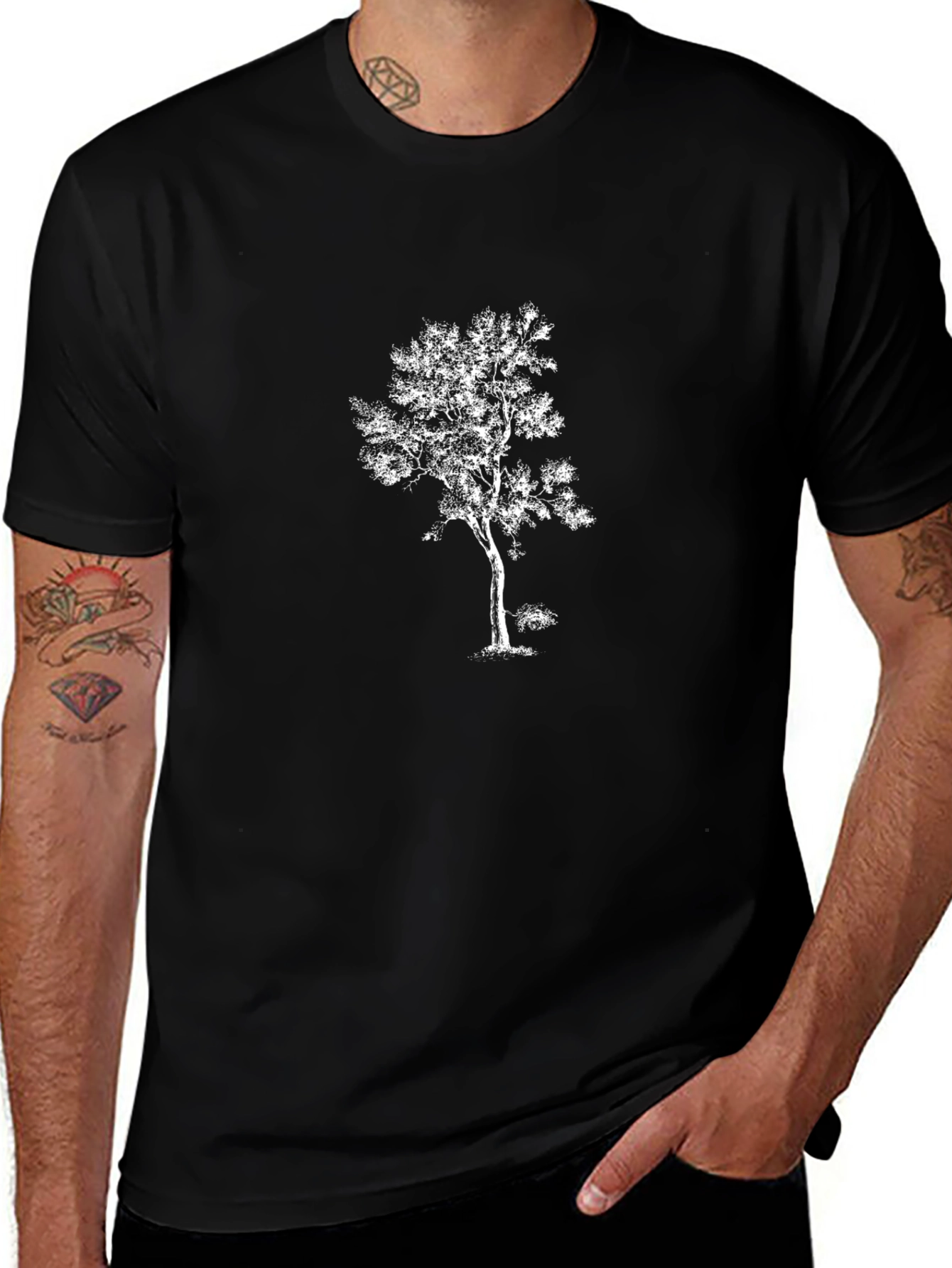 Nature Inspired Black T-Shirt with Tree Print
