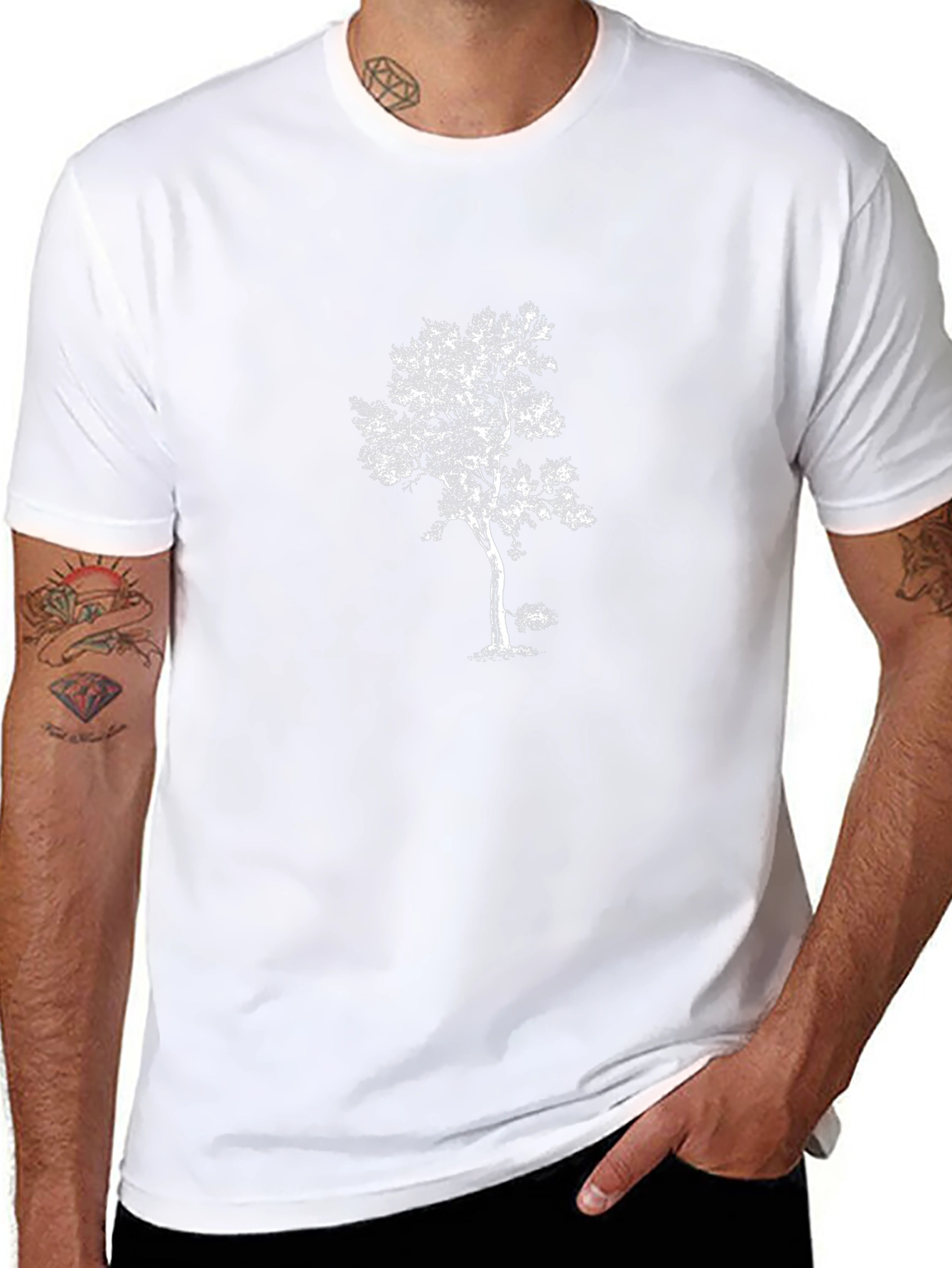 Nature Inspired Black T-Shirt with Tree Print