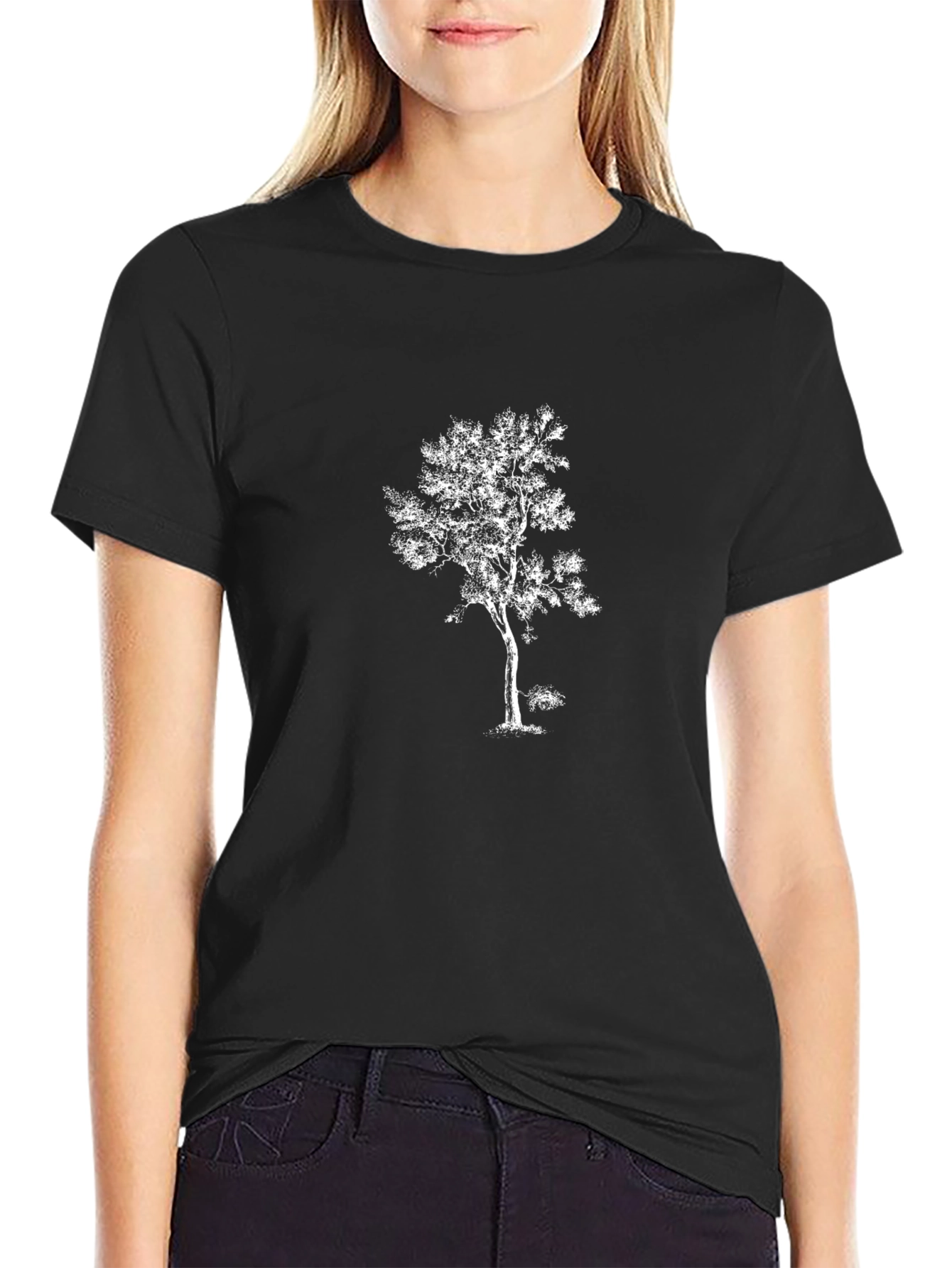 Nature Inspired Black T-Shirt with Tree Print