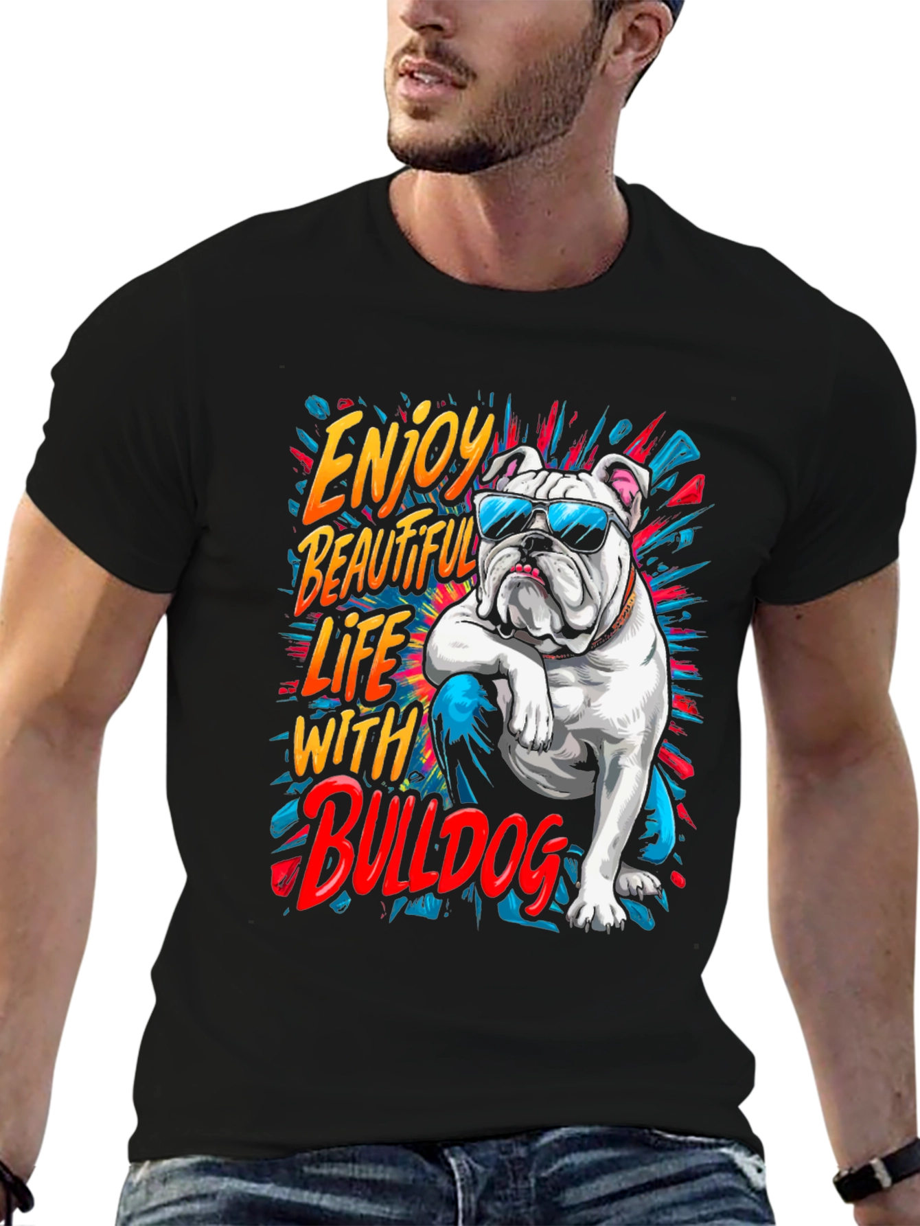 Cool Bulldog Graphic Tee - Enjoy Life!