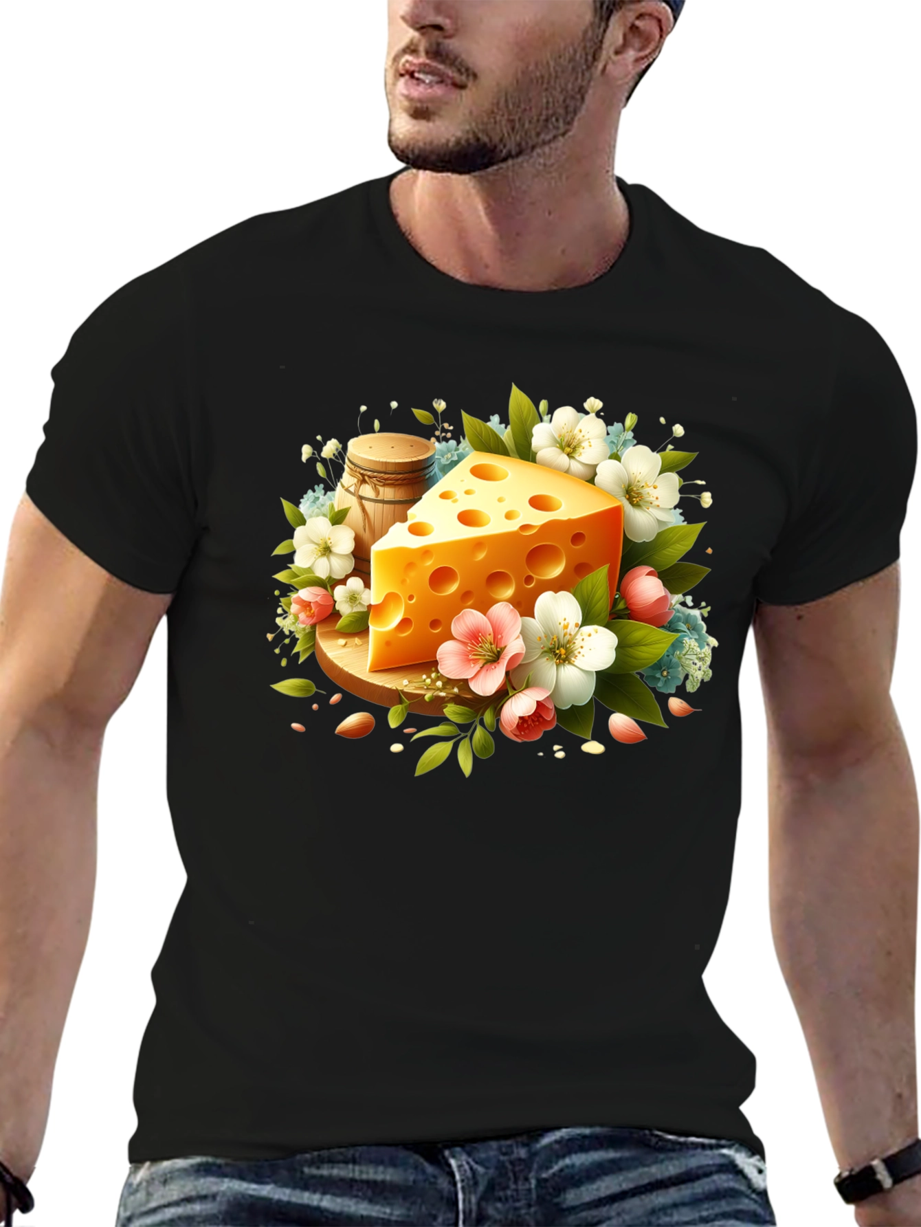Whimsical Cheese & Floral Graphic Tee