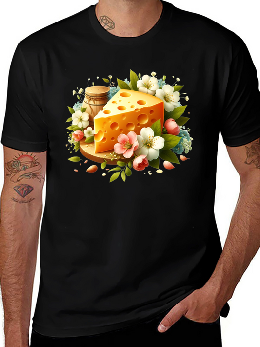 Whimsical Cheese & Floral Graphic Tee