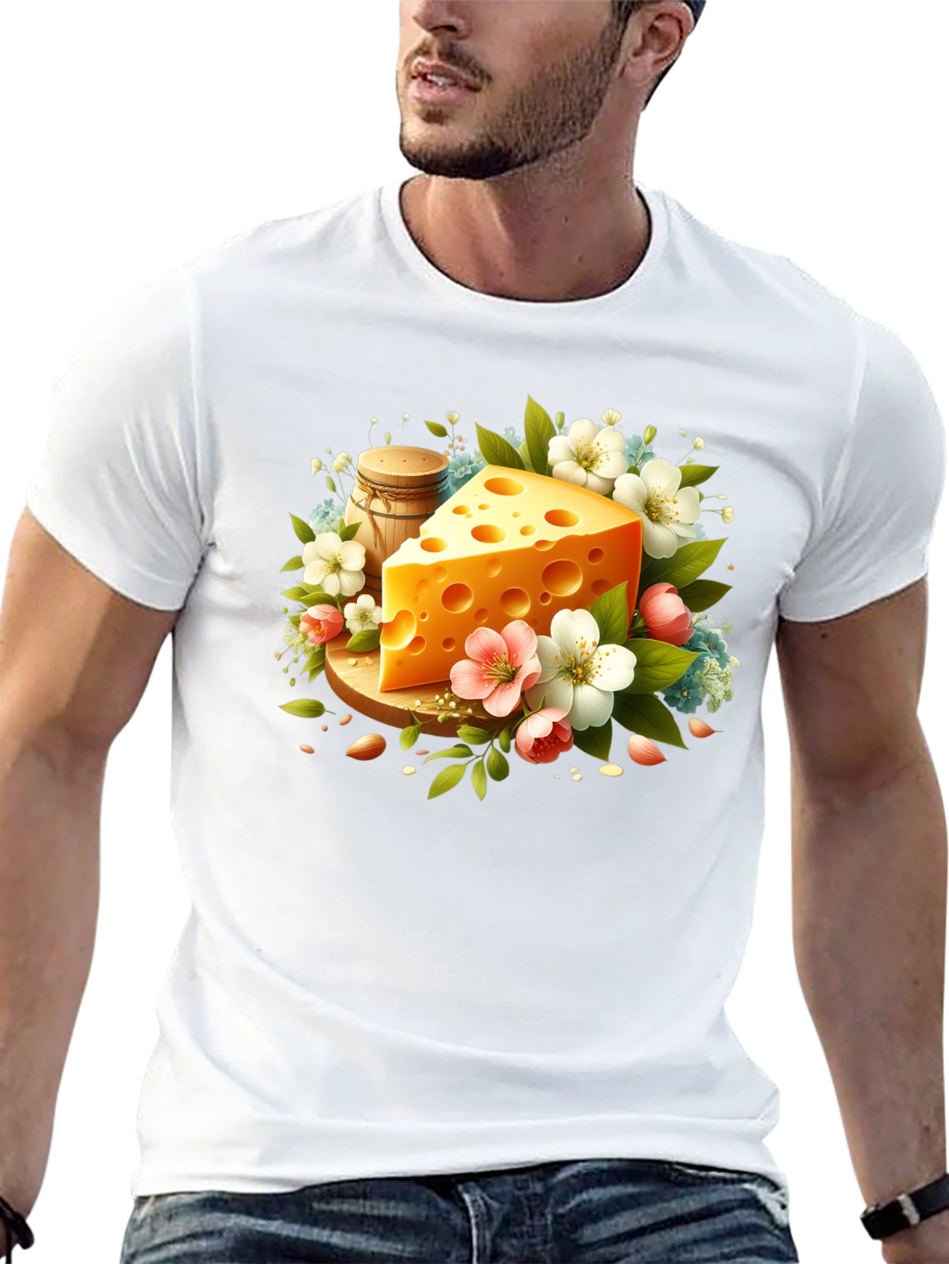 Whimsical Cheese & Floral Graphic Tee