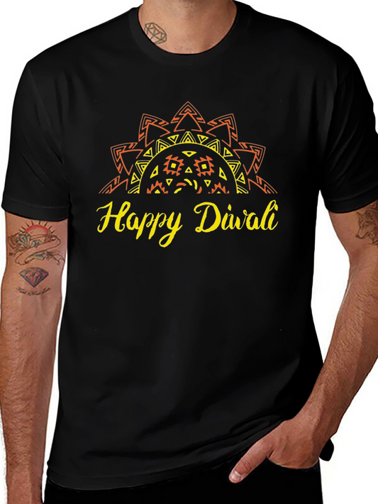 Happy Diwali Black T-Shirt with Graphic Design