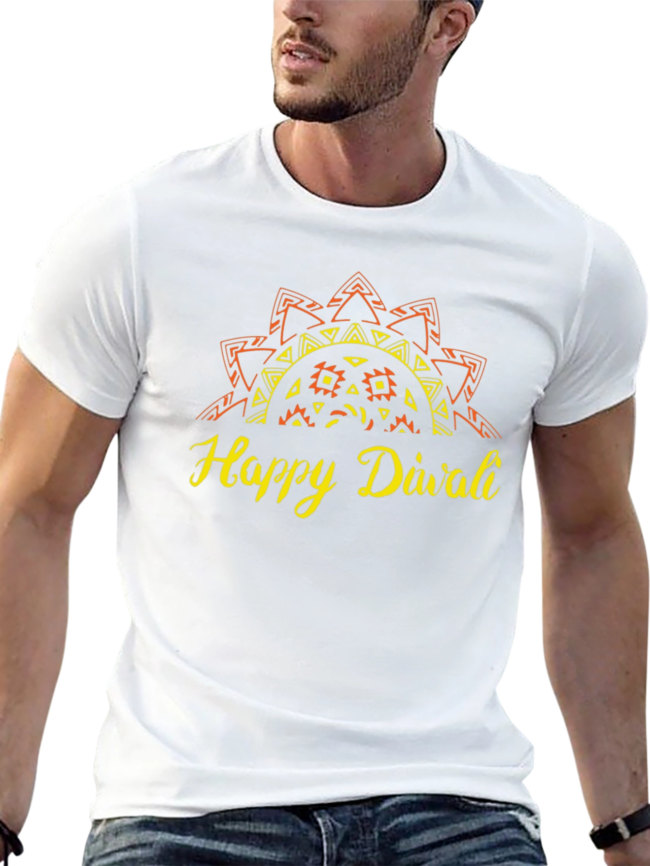 Happy Diwali Black T-Shirt with Graphic Design