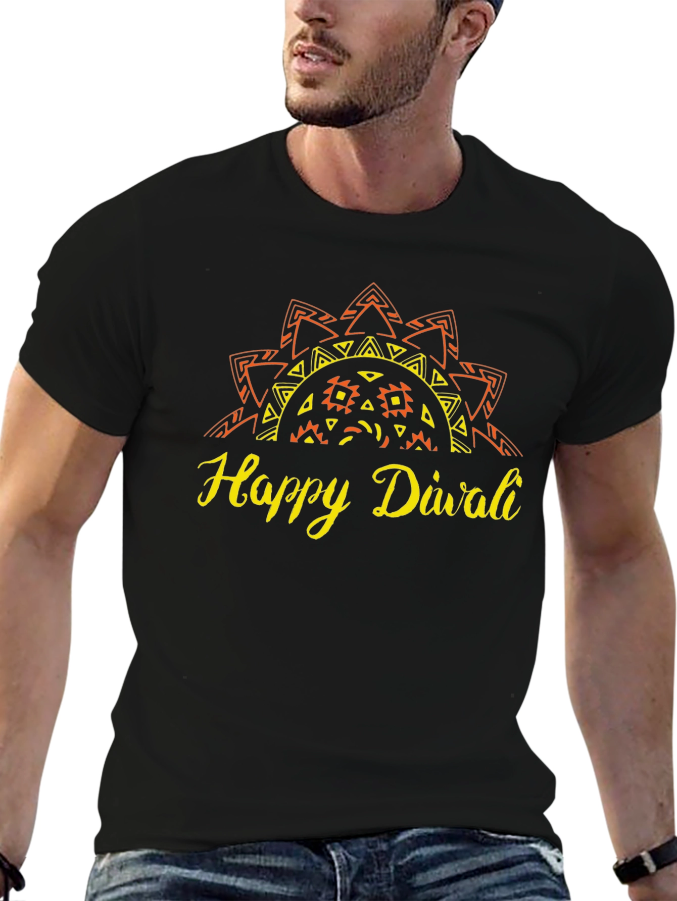 Happy Diwali Black T-Shirt with Graphic Design