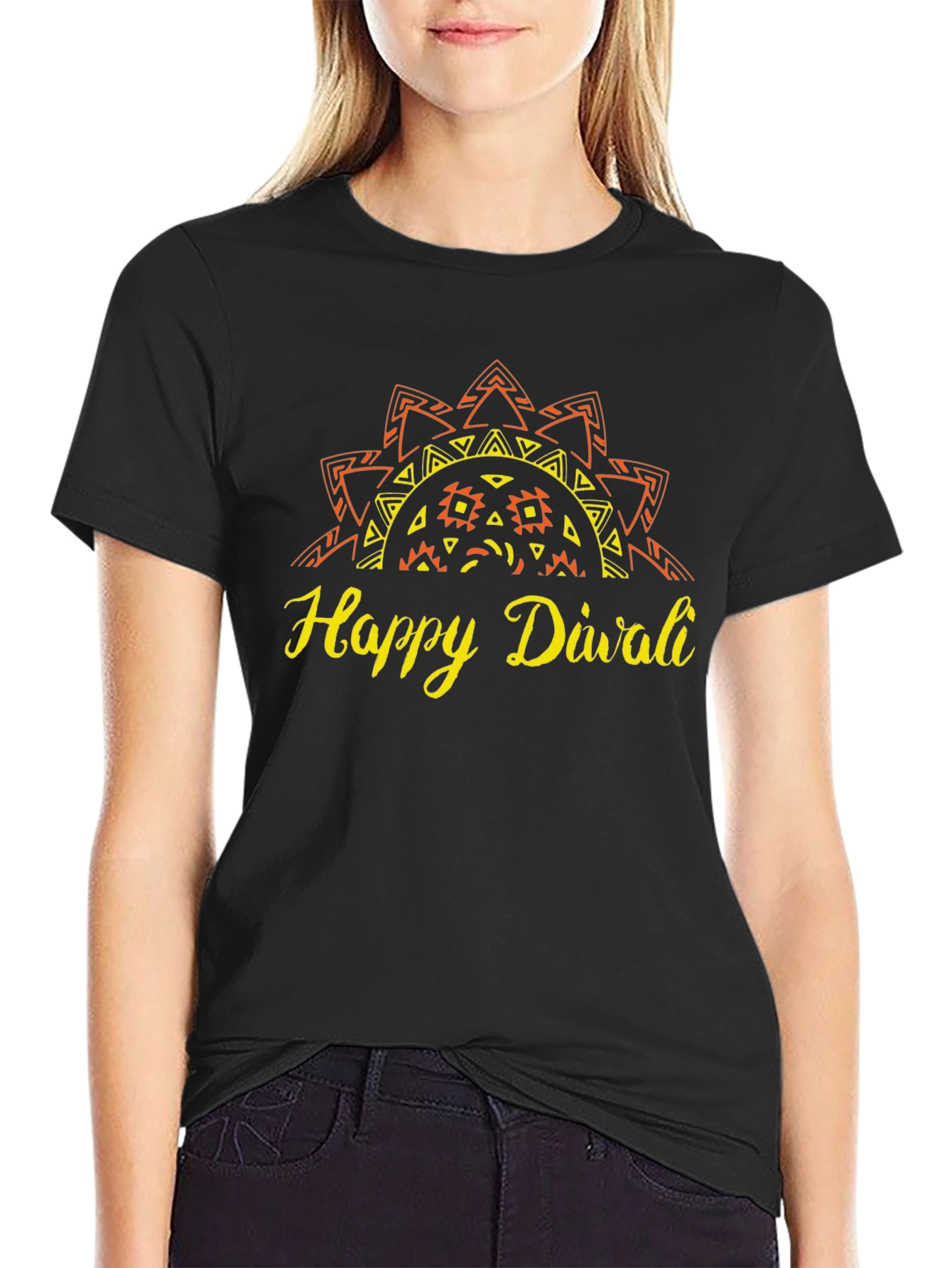 Happy Diwali Black T-Shirt with Graphic Design