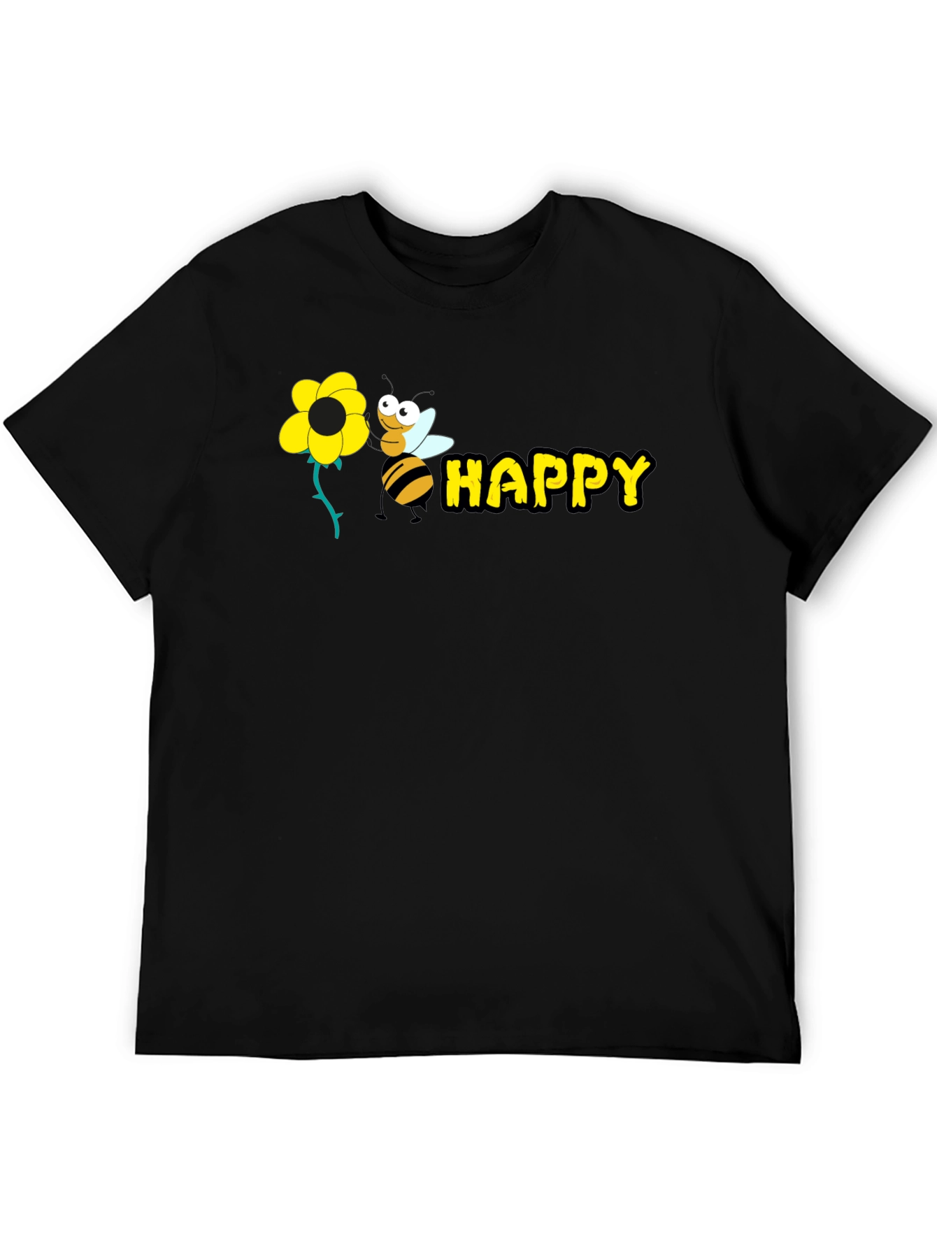 Happy Bee Graphic Tee - Black Cotton T-Shirt