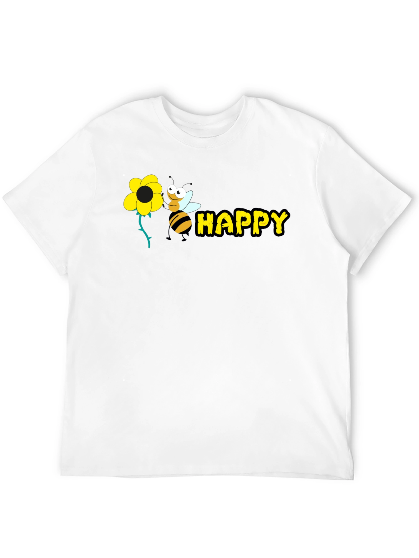 Happy Bee Graphic Tee - Black Cotton T-Shirt
