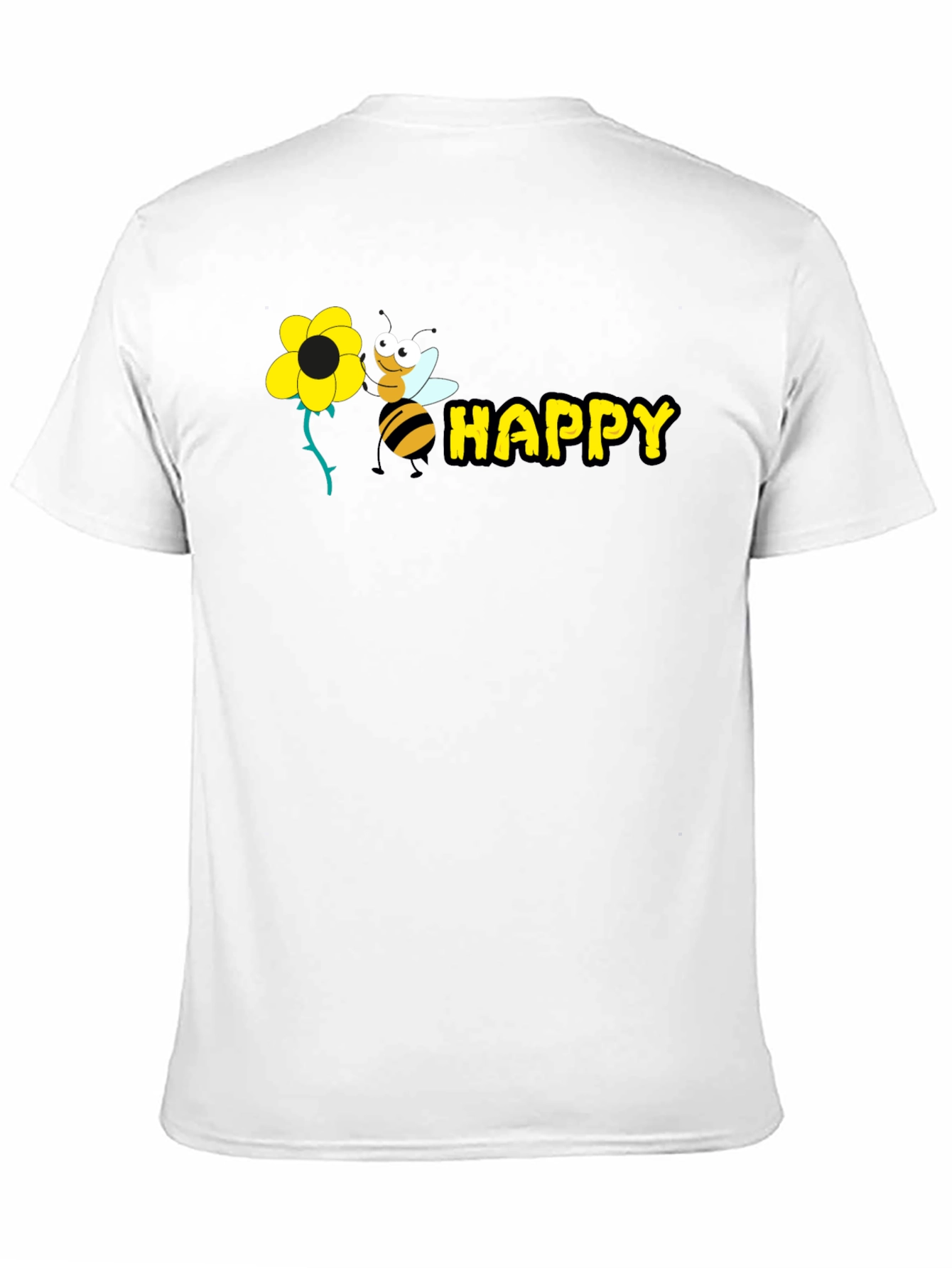 Happy Bee Graphic Tee - Black Cotton T-Shirt