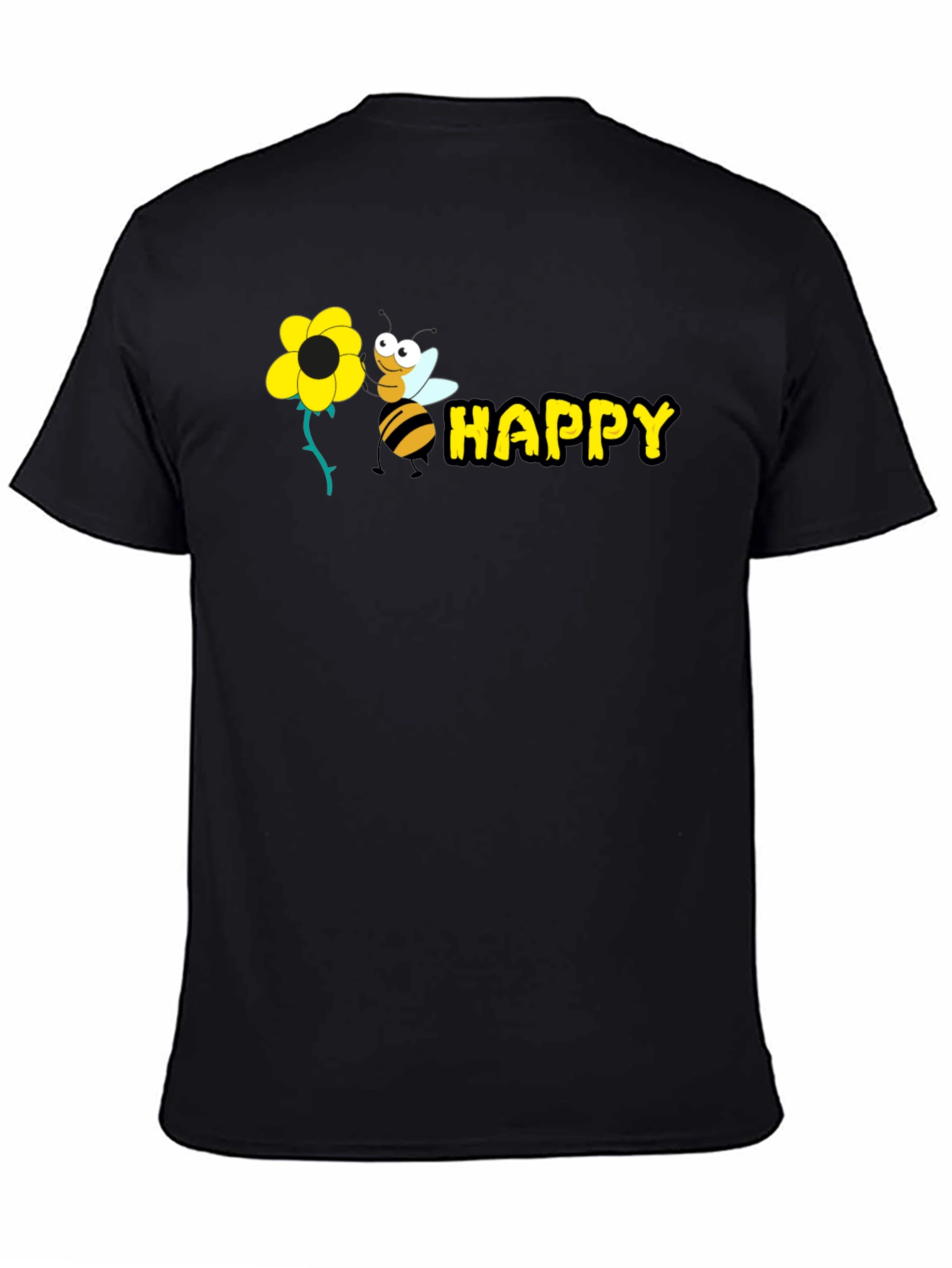 Happy Bee Graphic Tee - Black Cotton T-Shirt