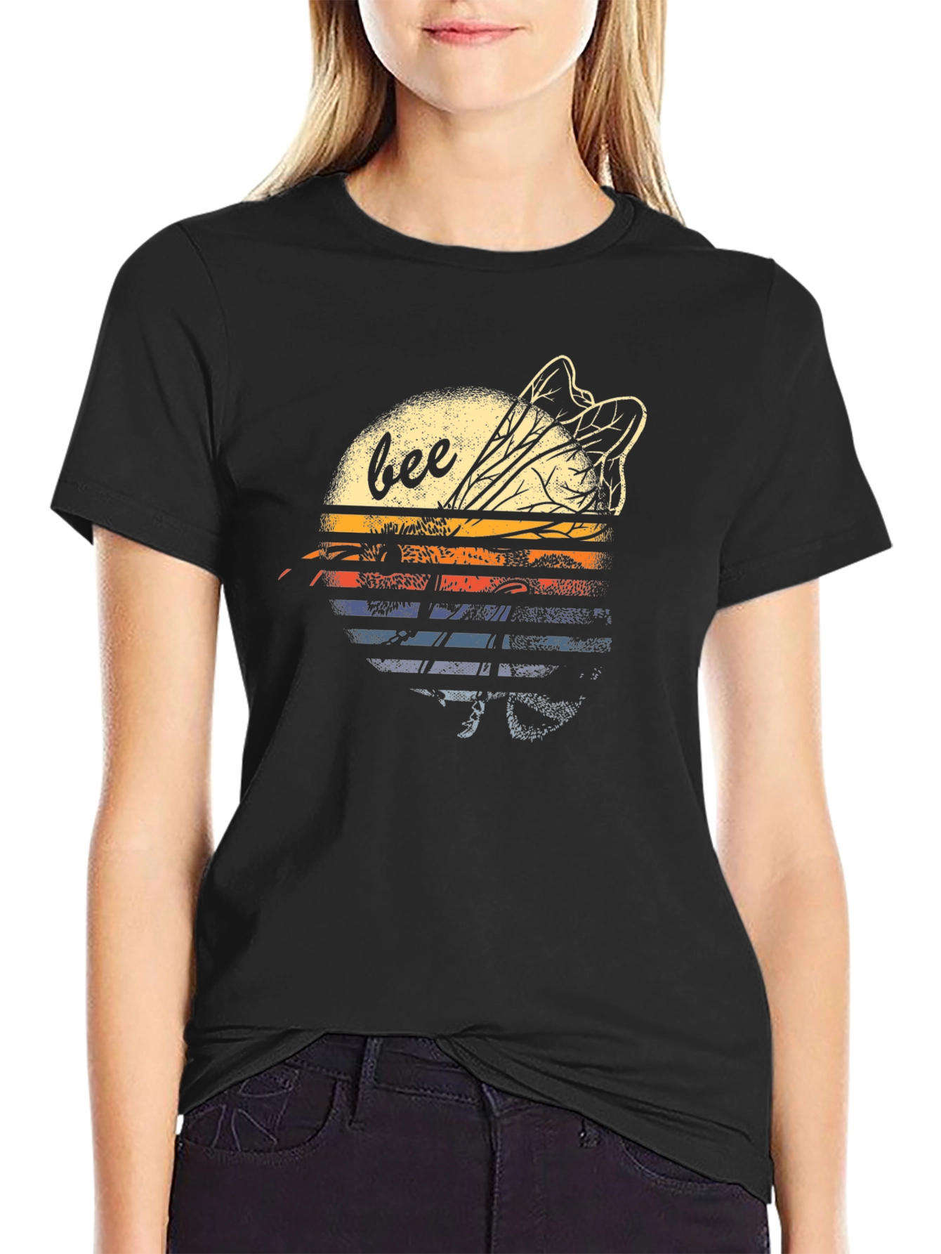 Retro Bee Graphic T-Shirt - Black