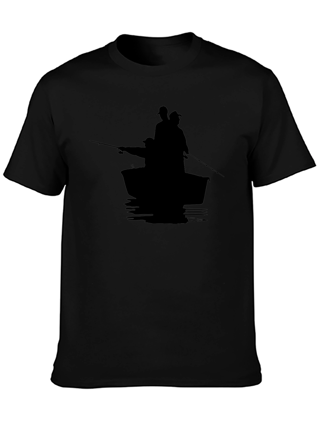 Mens Black Fishing Boat Silhouette T-Shirt