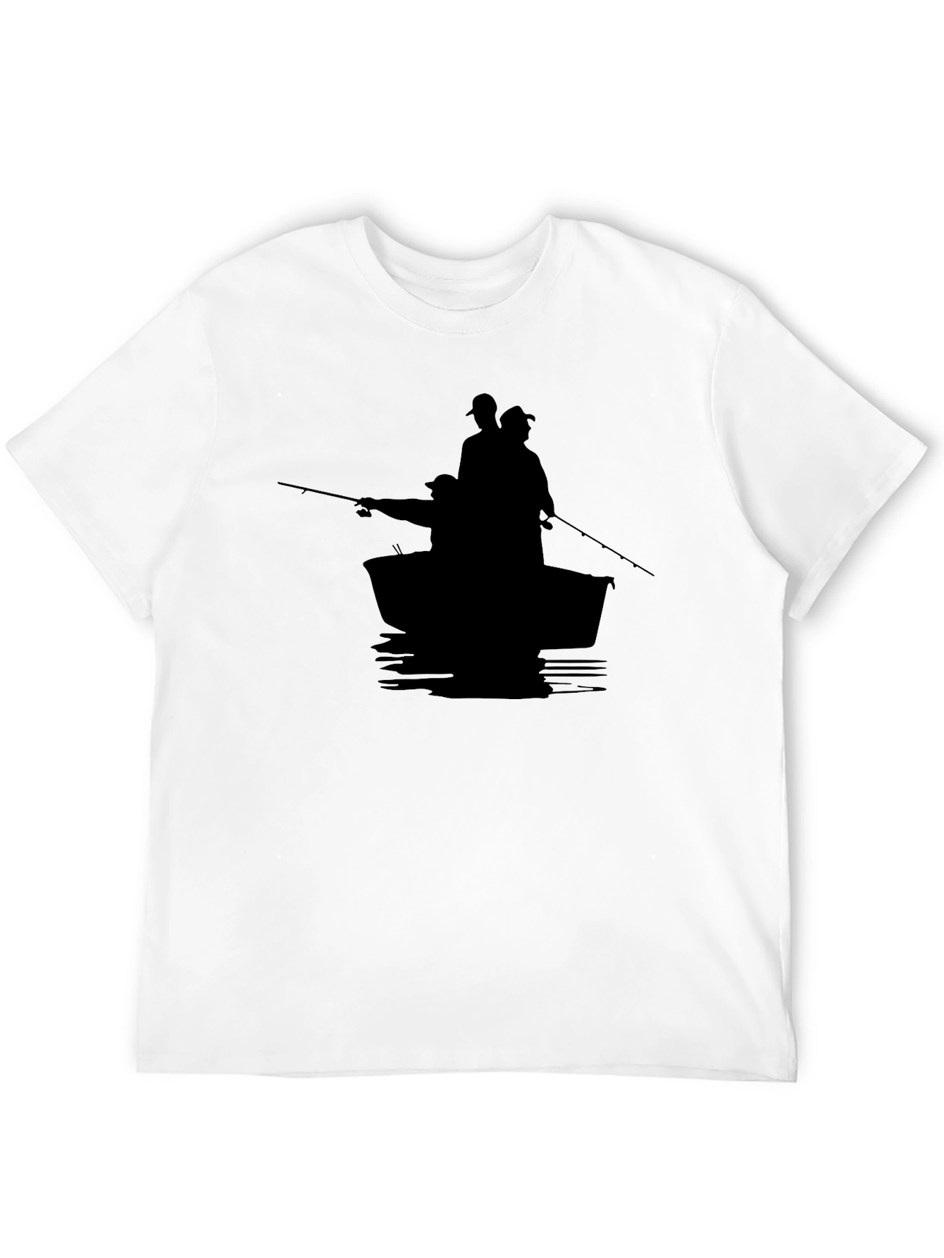 Mens Black Fishing Boat Silhouette T-Shirt