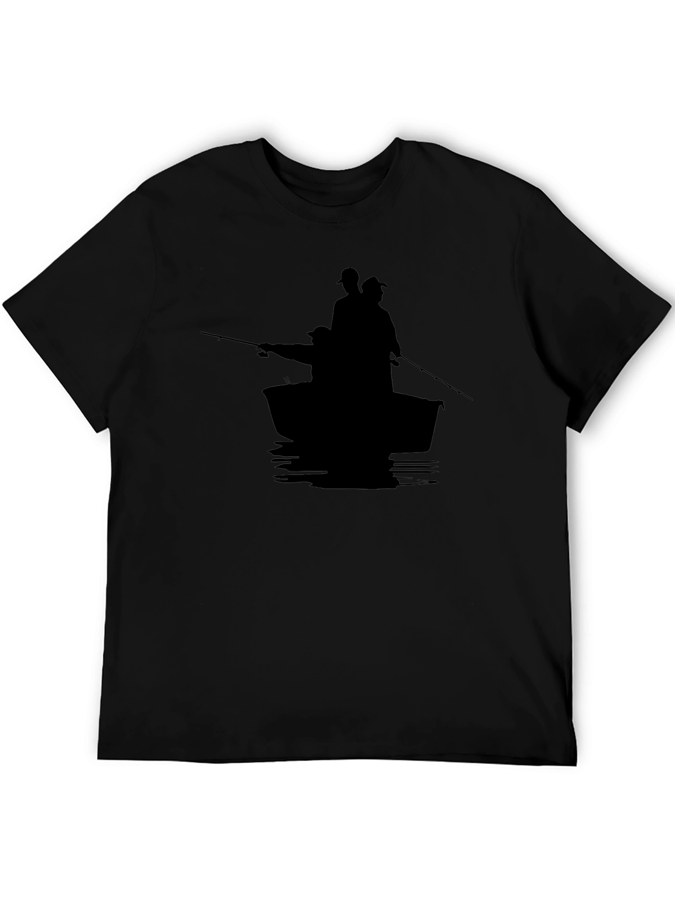 Mens Black Fishing Boat Silhouette T-Shirt