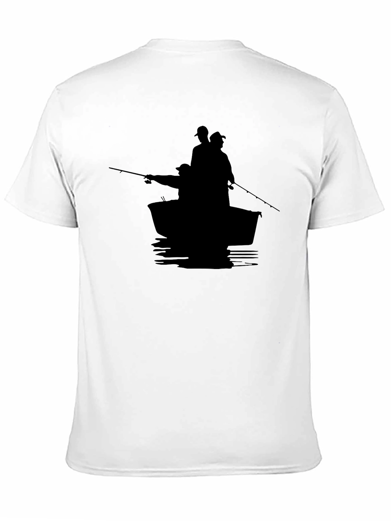 Mens Black Fishing Boat Silhouette T-Shirt