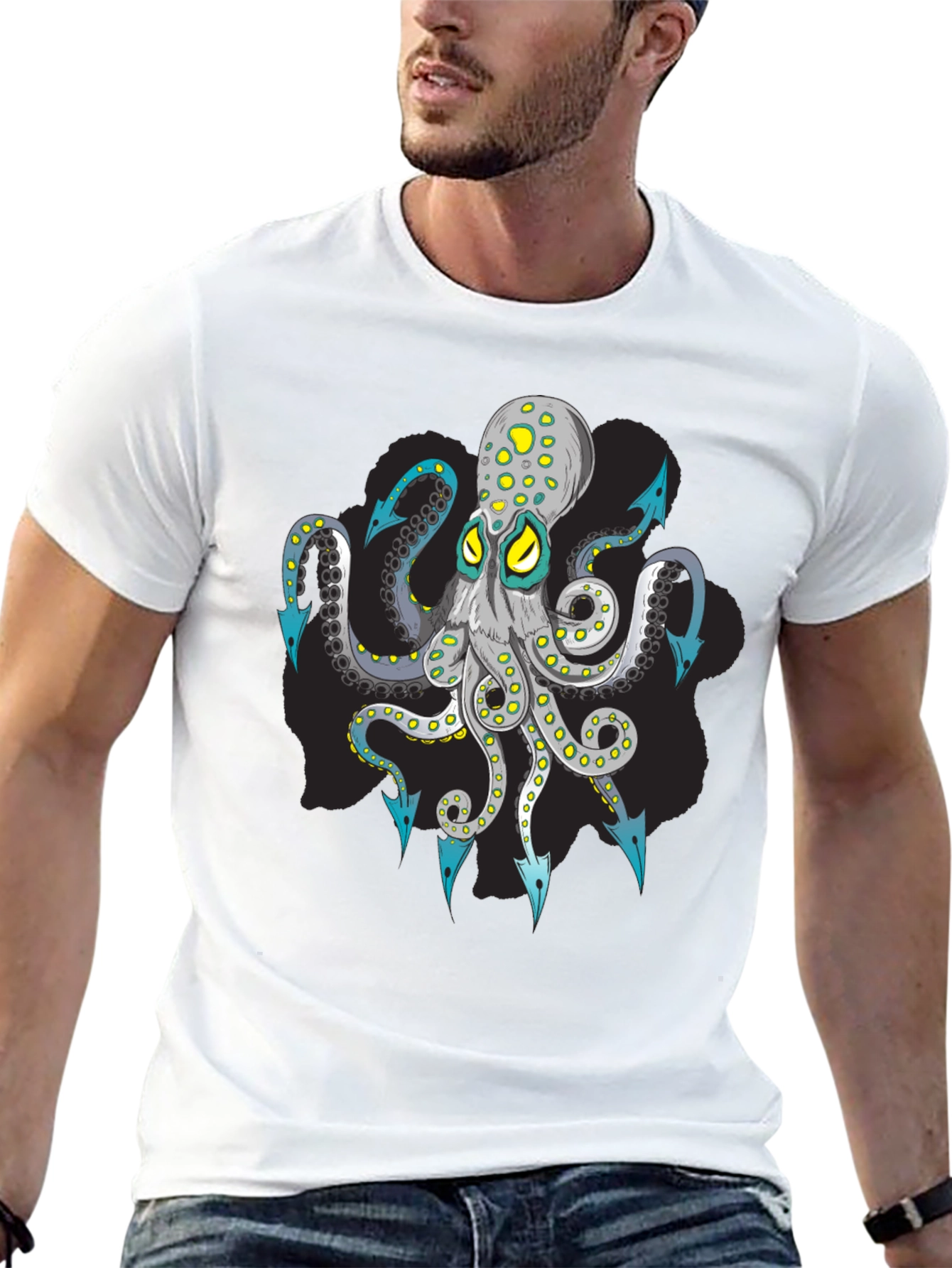 Octopus Arrow Graphic Tee - Black Cotton T-Shirt