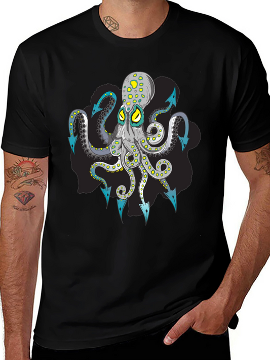 Octopus Arrow Graphic Tee - Black Cotton T-Shirt