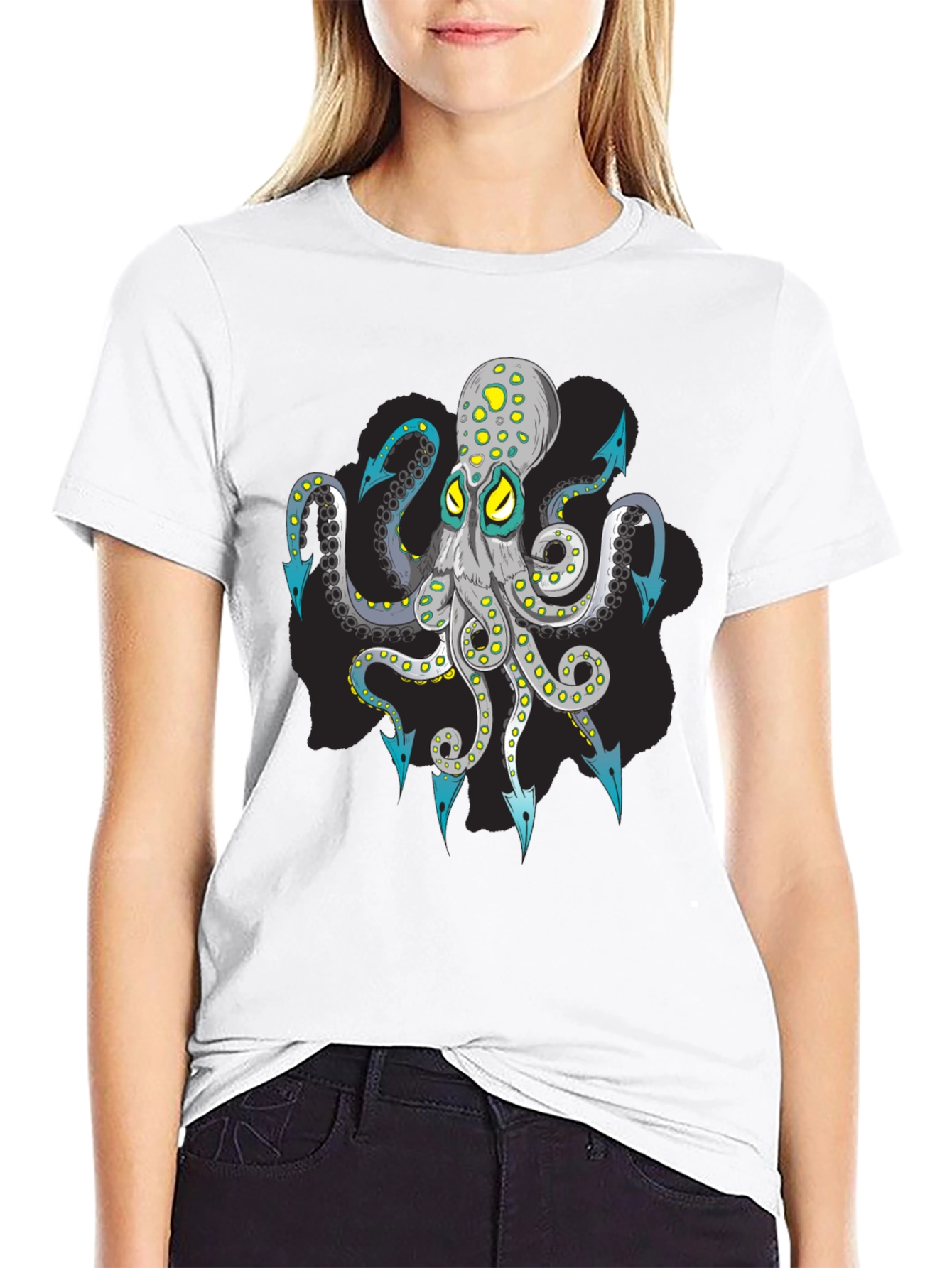Octopus Arrow Graphic Tee - Black Cotton T-Shirt