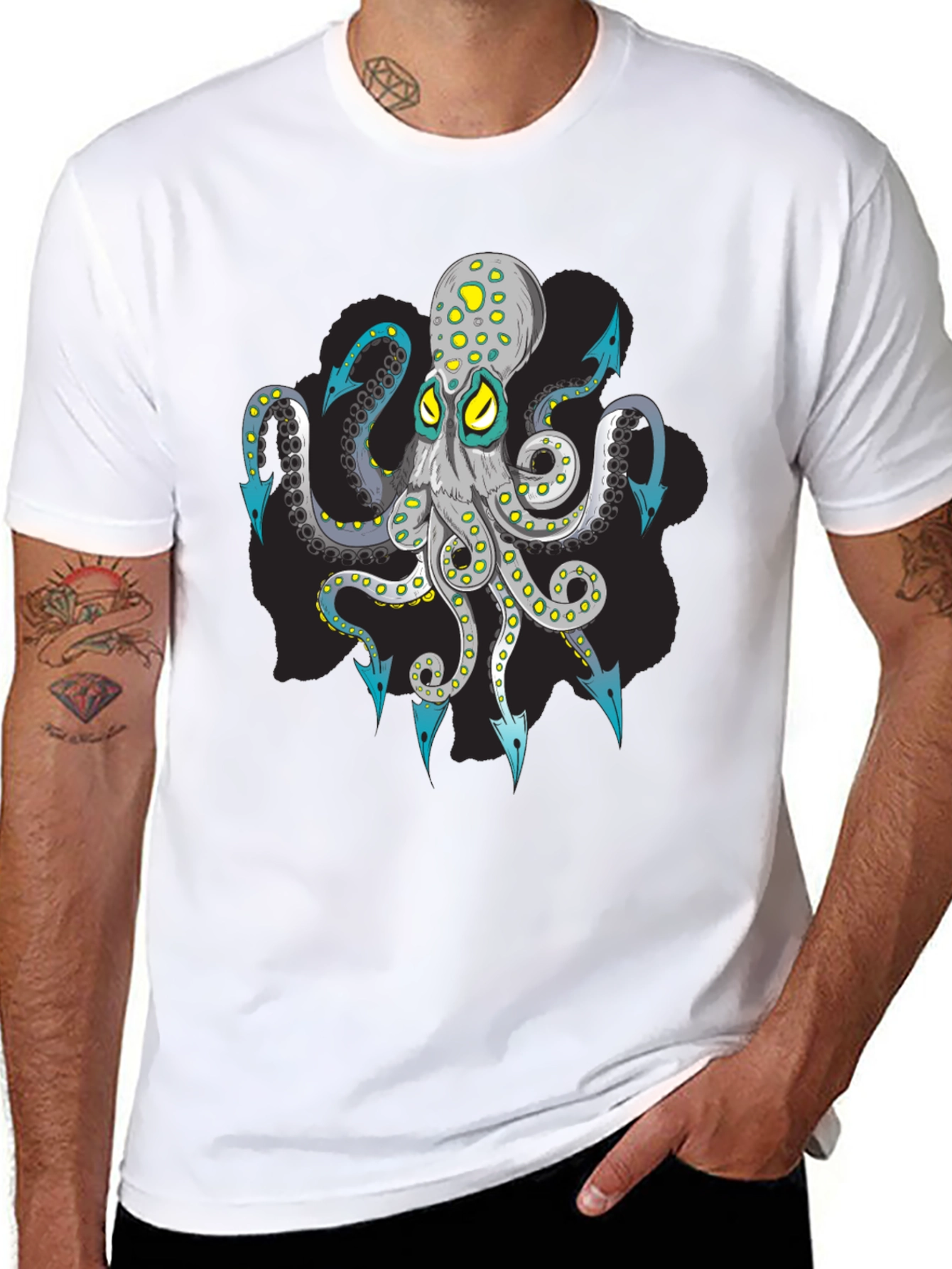 Octopus Arrow Graphic Tee - Black Cotton T-Shirt