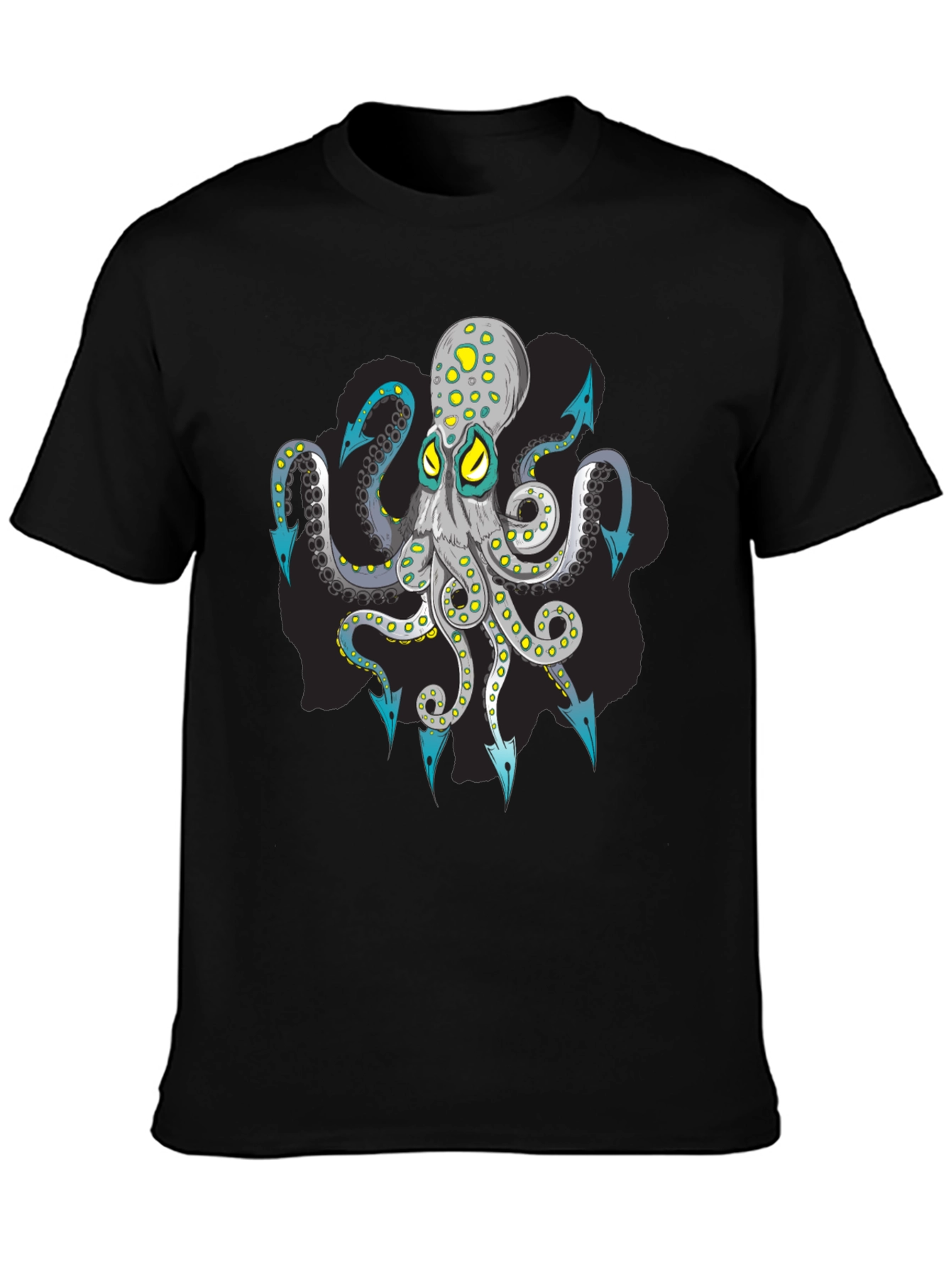 Octopus Arrow Graphic Tee - Black Cotton T-Shirt