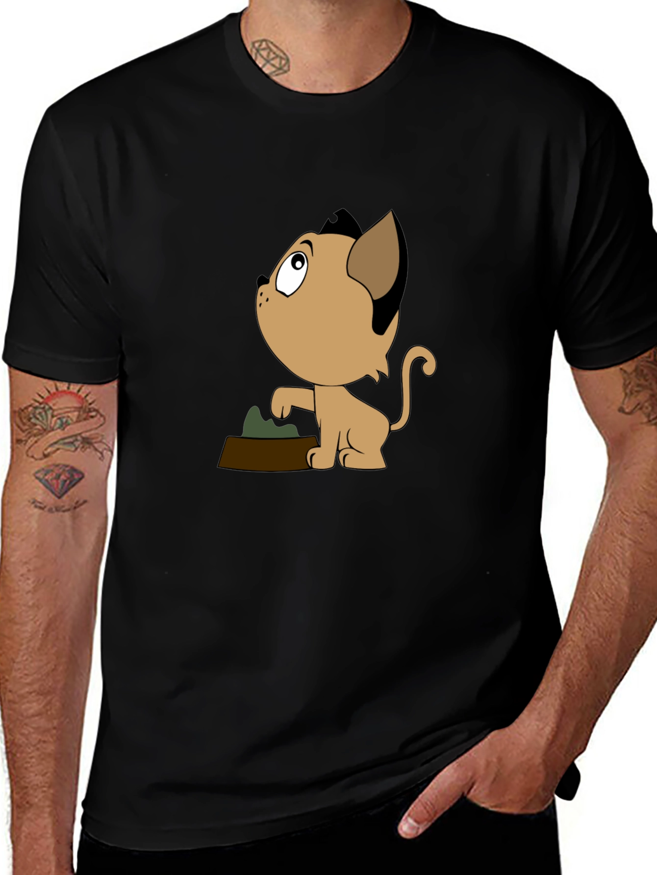 Cartoon Cat T-Shirt - Black Unique Design