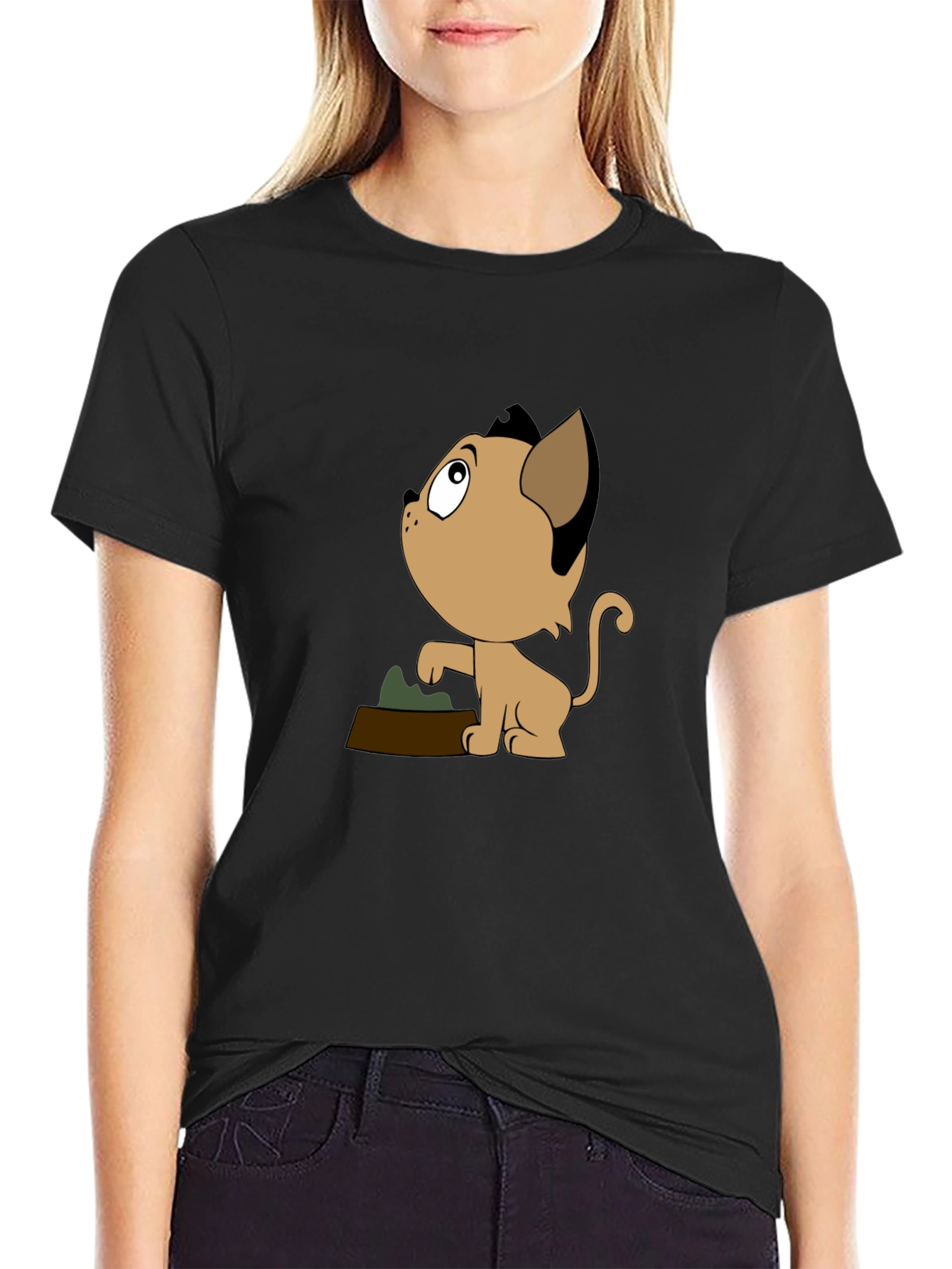 Cartoon Cat T-Shirt - Black Unique Design