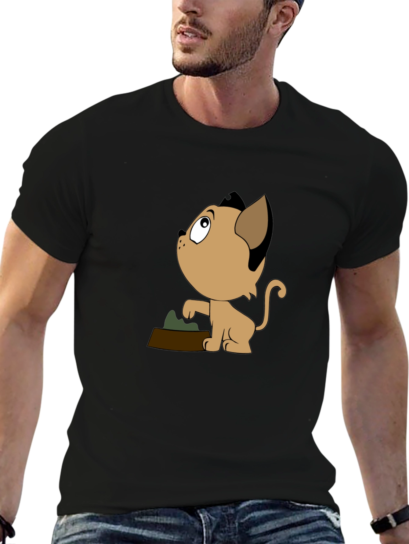 Cartoon Cat T-Shirt - Black Unique Design