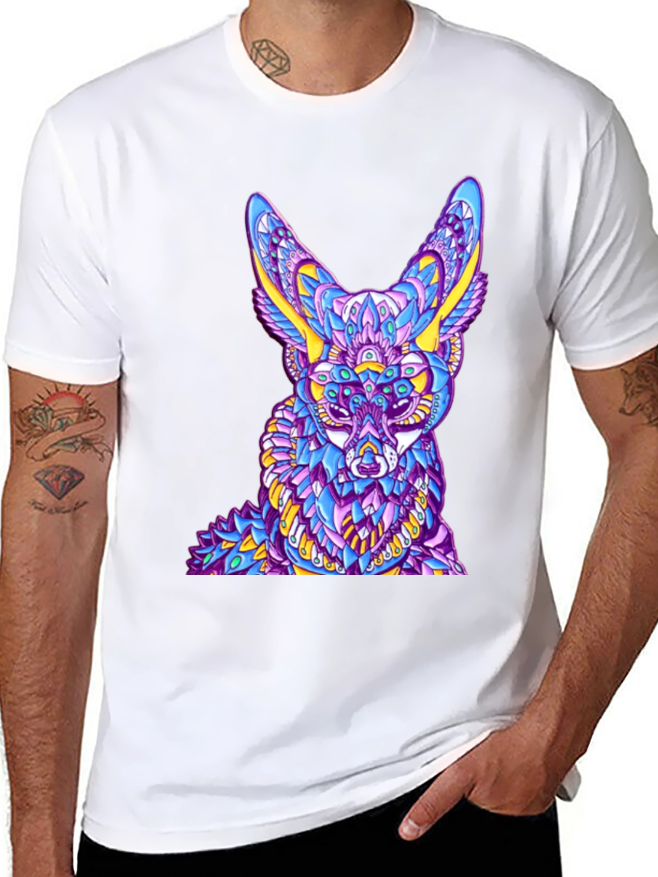 Abstract Fox Graphic Black T-Shirt