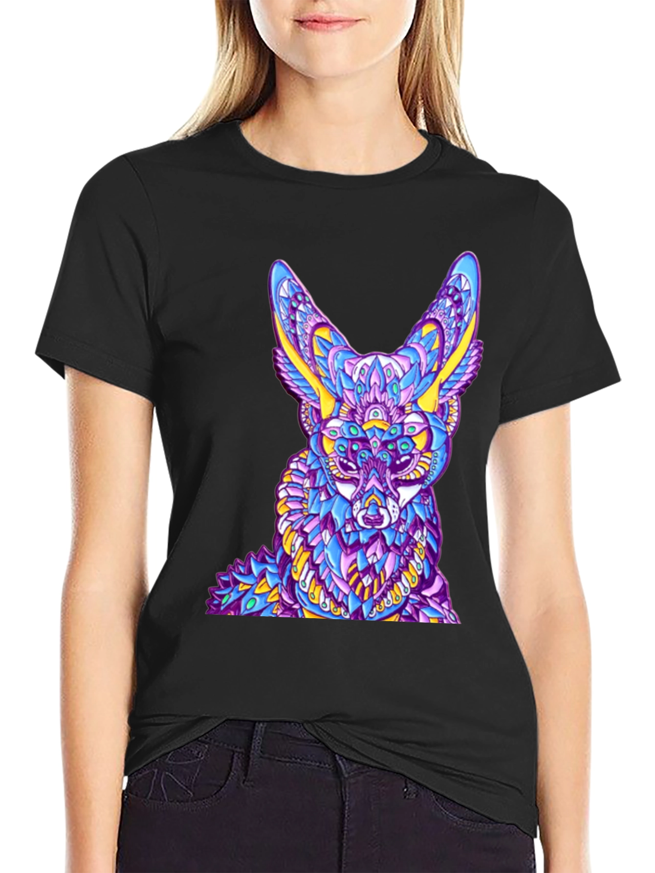 Abstract Fox Graphic Black T-Shirt