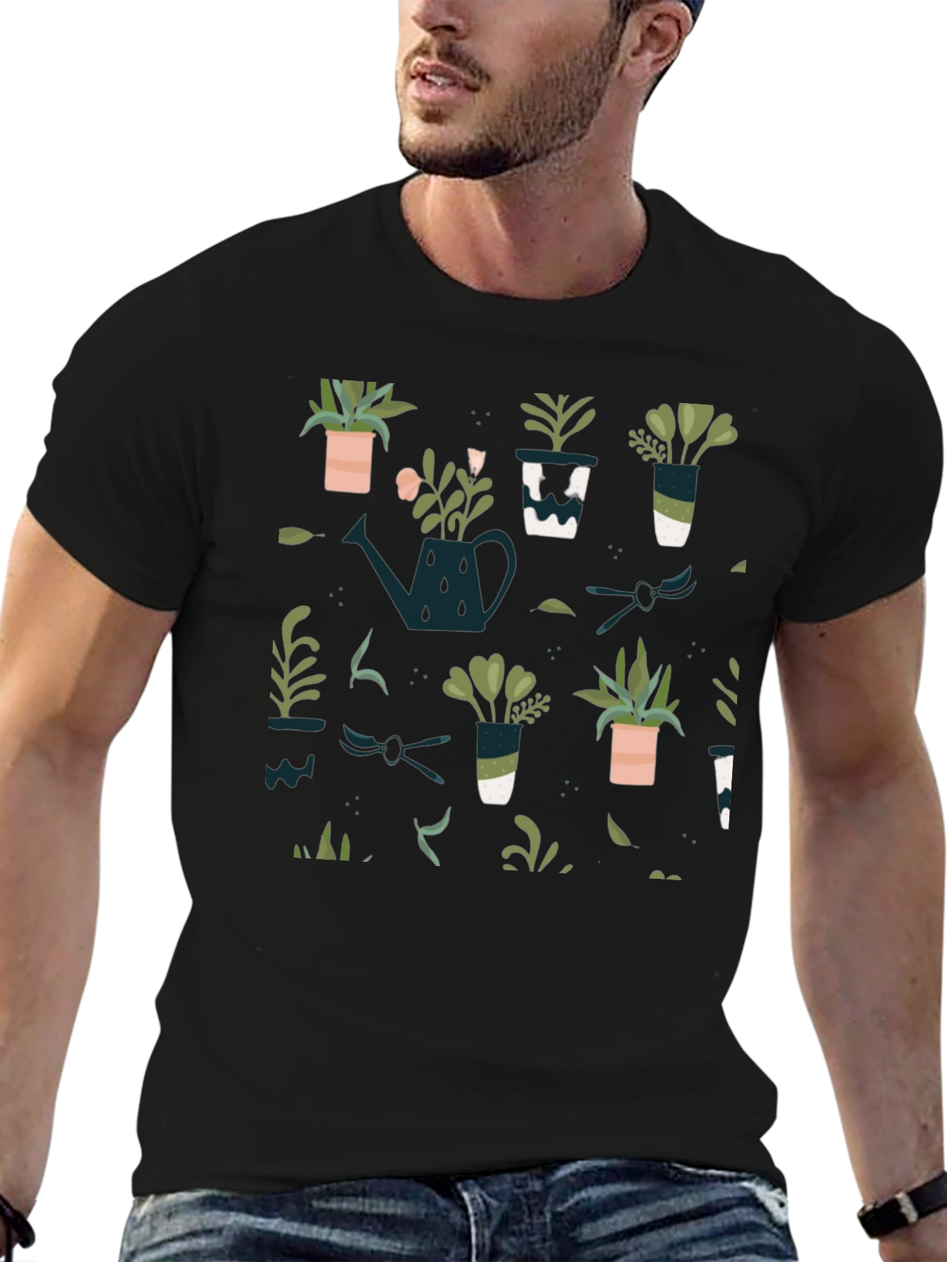 Plant Pattern Black T-Shirt