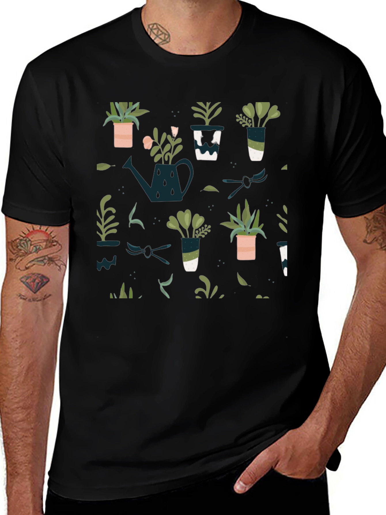 Plant Pattern Black T-Shirt